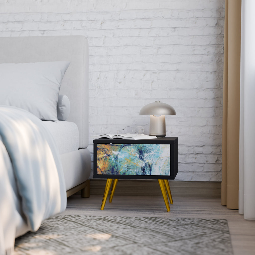 RÉFLEXIONS ABSTRAITES Table de chevet en finition noire