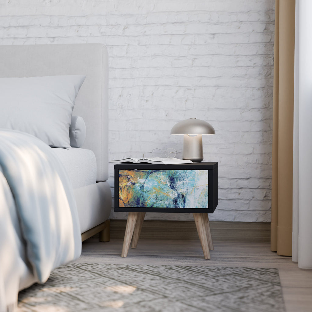 RÉFLEXIONS ABSTRAITES Table de chevet en finition noire