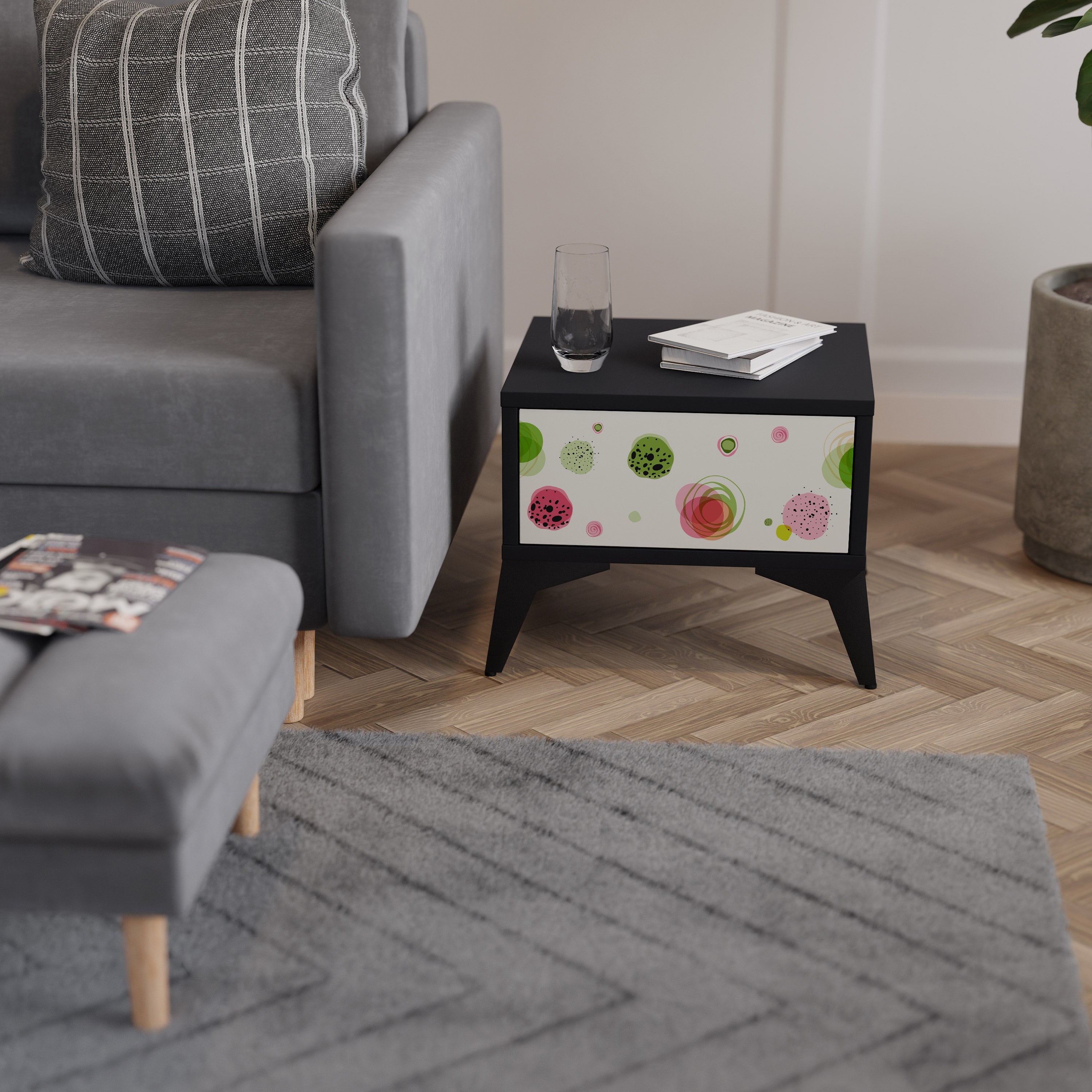 Table de chevet COLORFUL COSMOS en finition noire