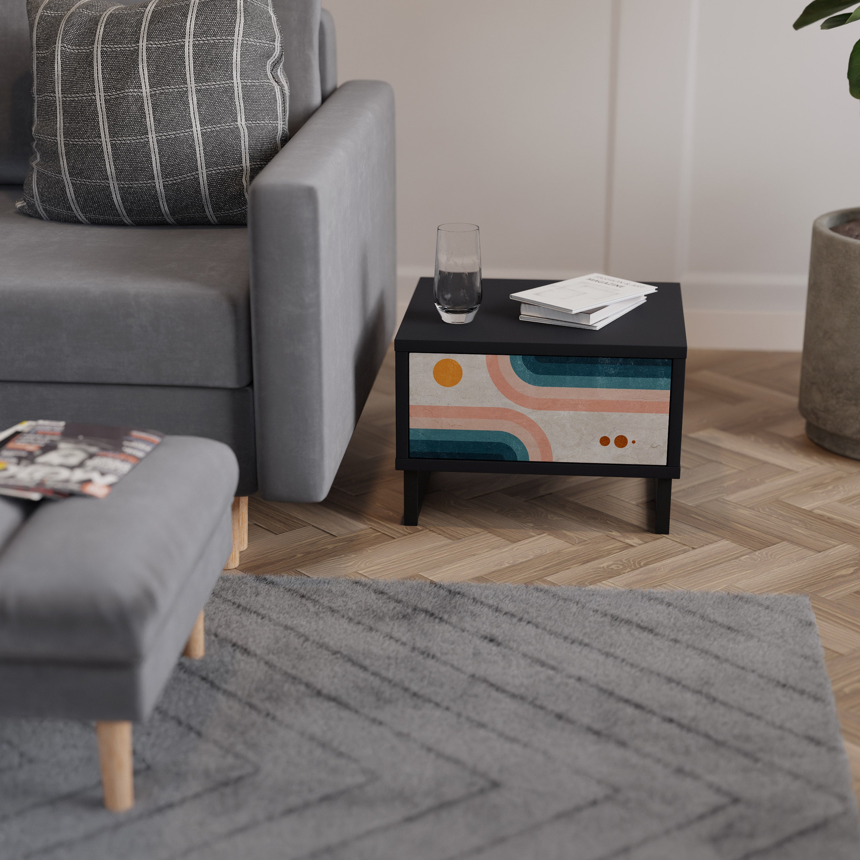 Table de chevet TWO HALVES en finition noire