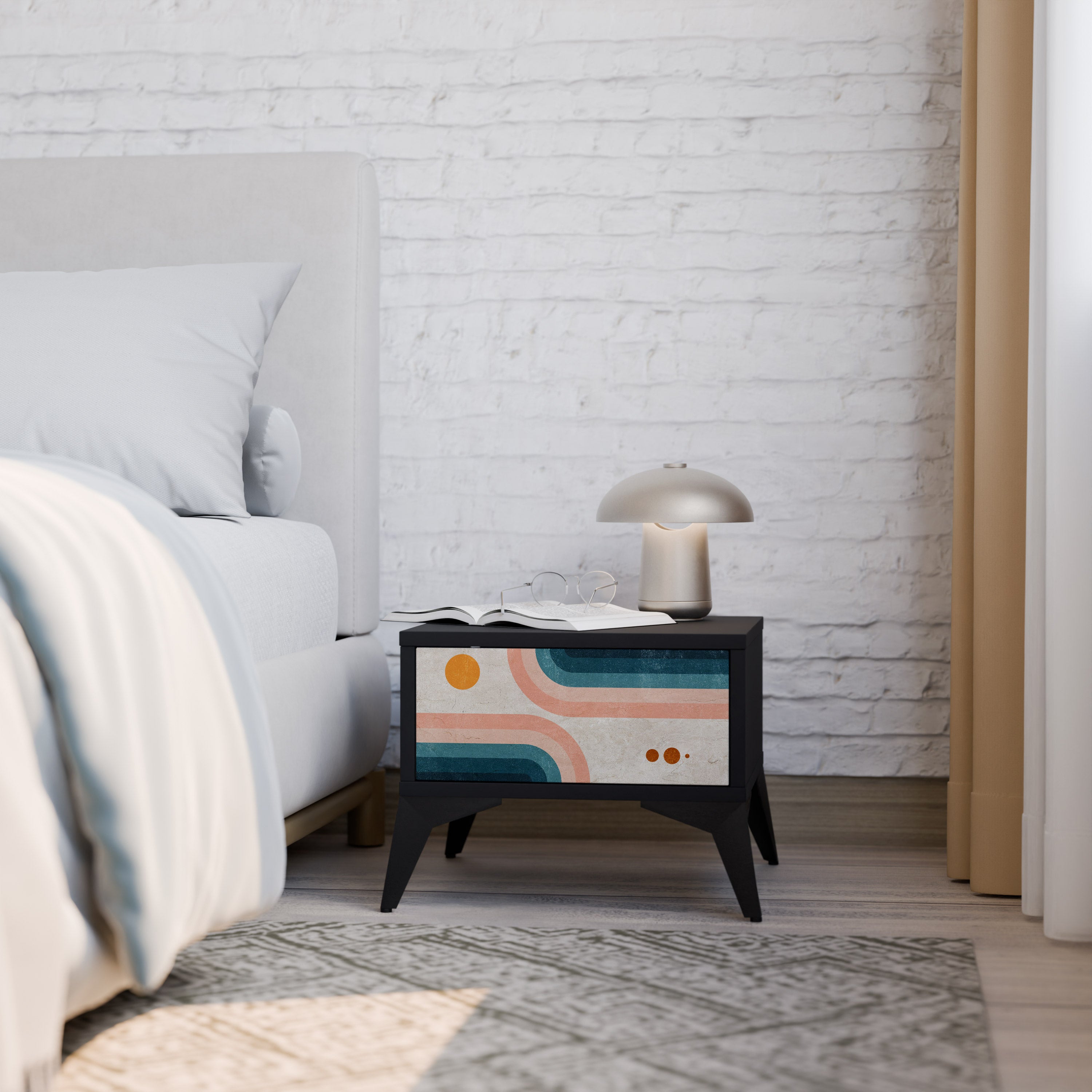 Table de chevet TWO HALVES en finition noire