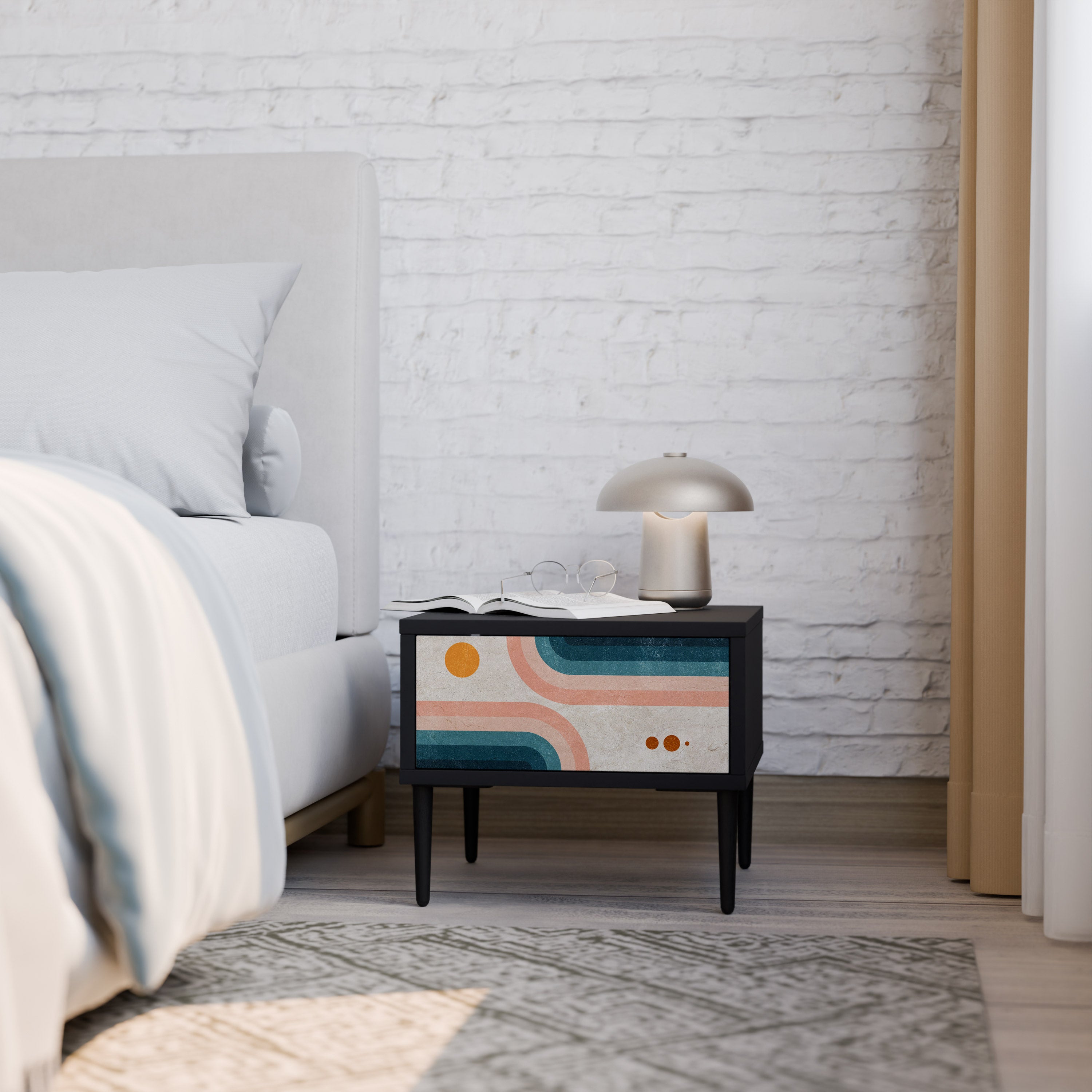 Table de chevet TWO HALVES en finition noire