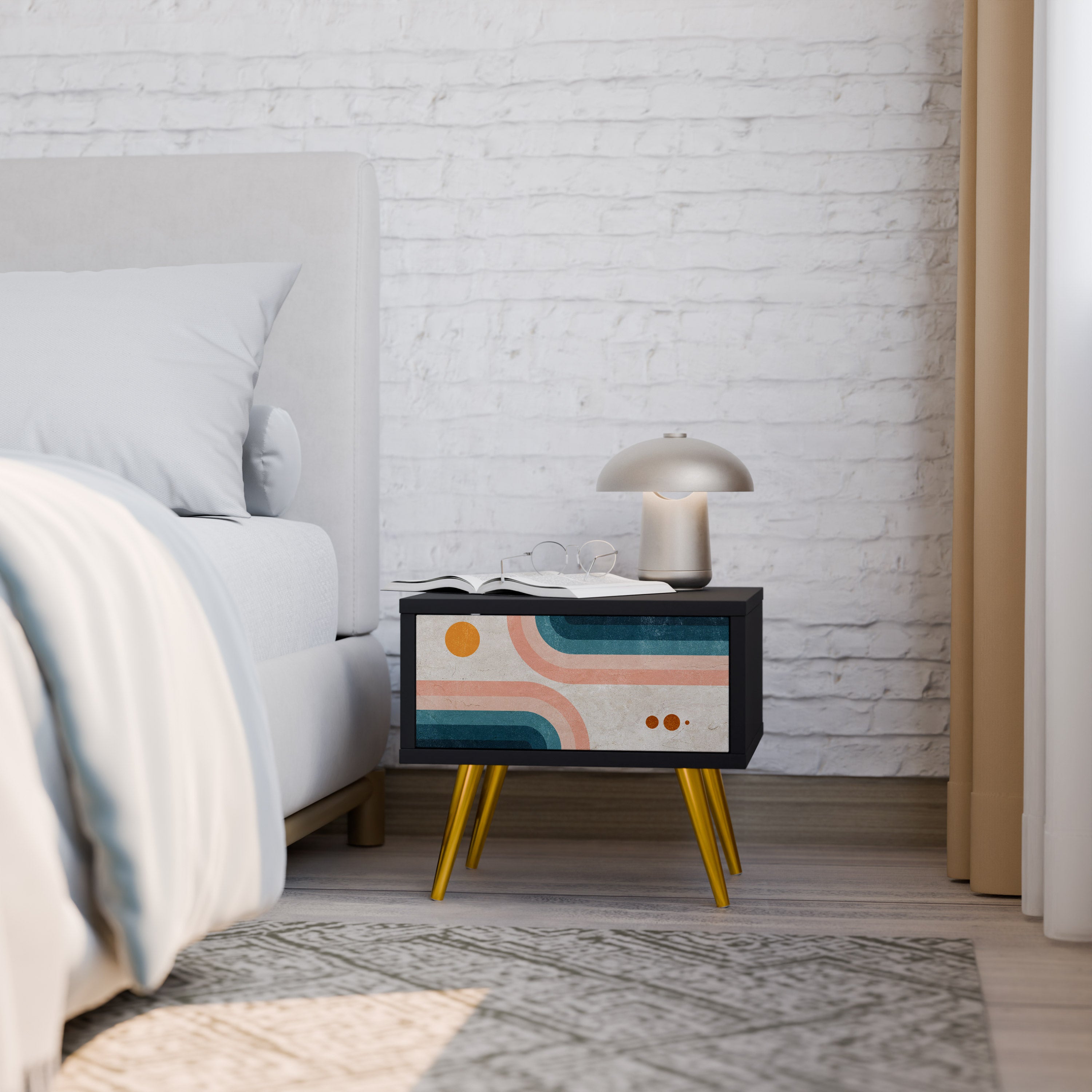 Table de chevet TWO HALVES en finition noire