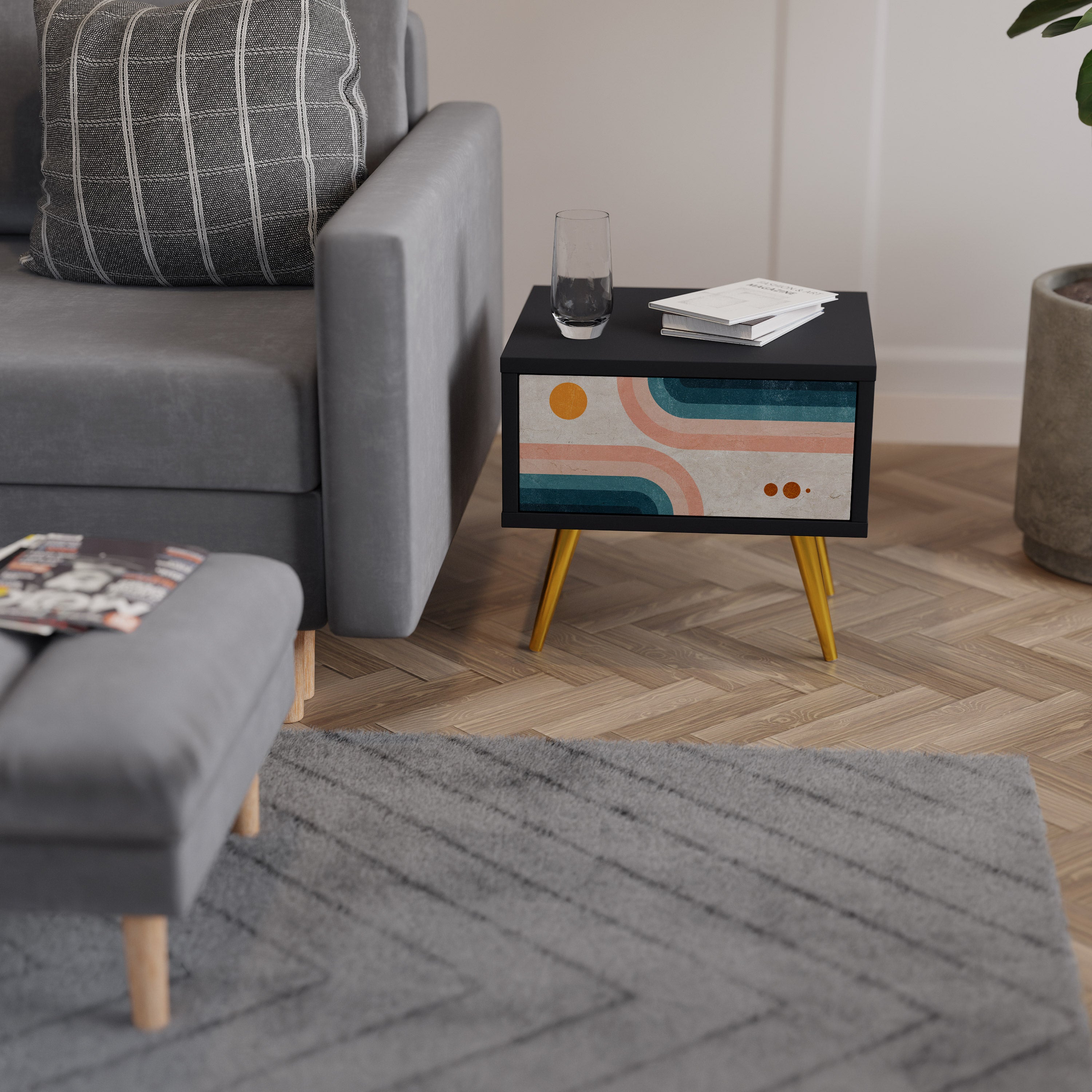 Table de chevet TWO HALVES en finition noire