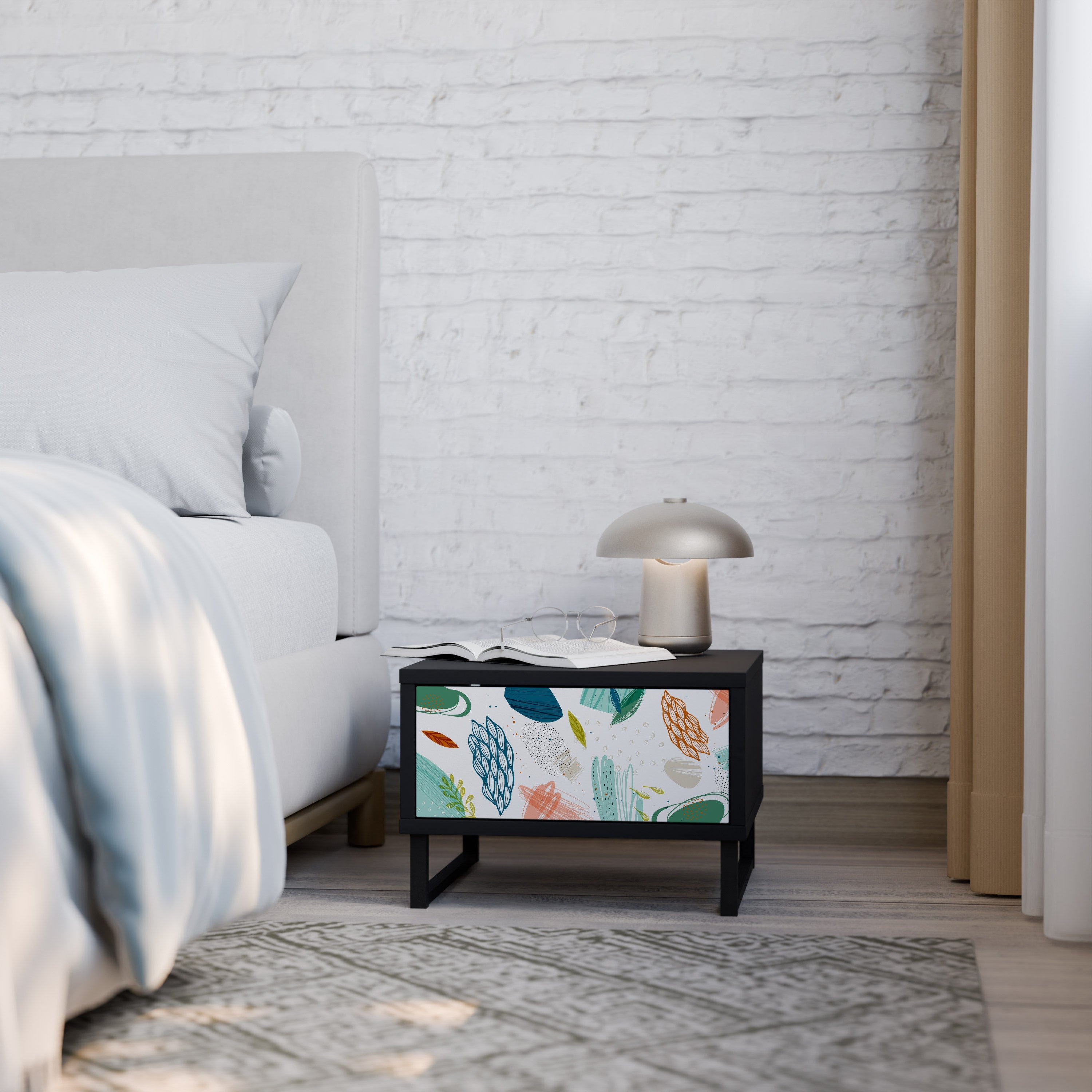 Table de chevet BOTANICAL HURRICANE en finition noire