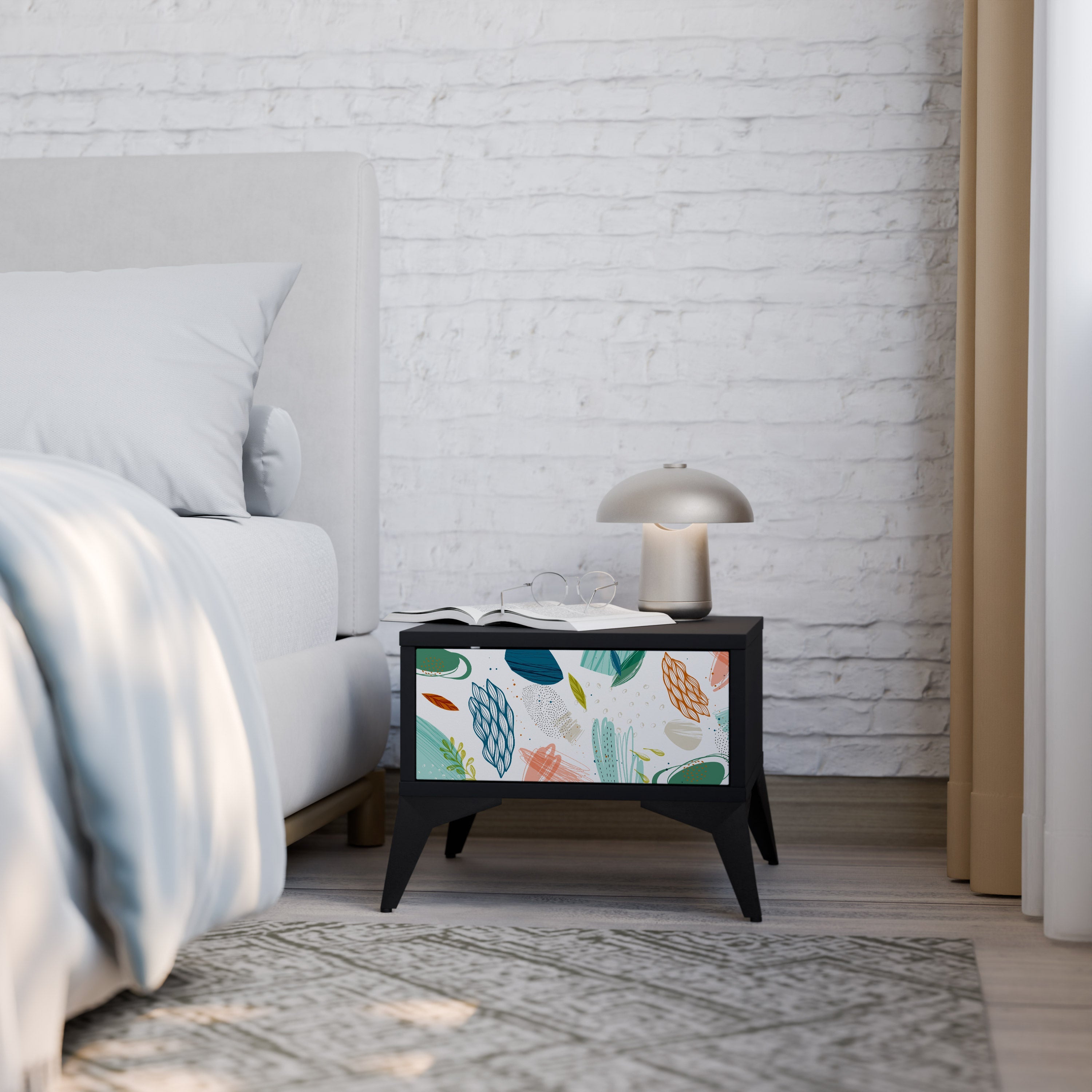 Table de chevet BOTANICAL HURRICANE en finition noire