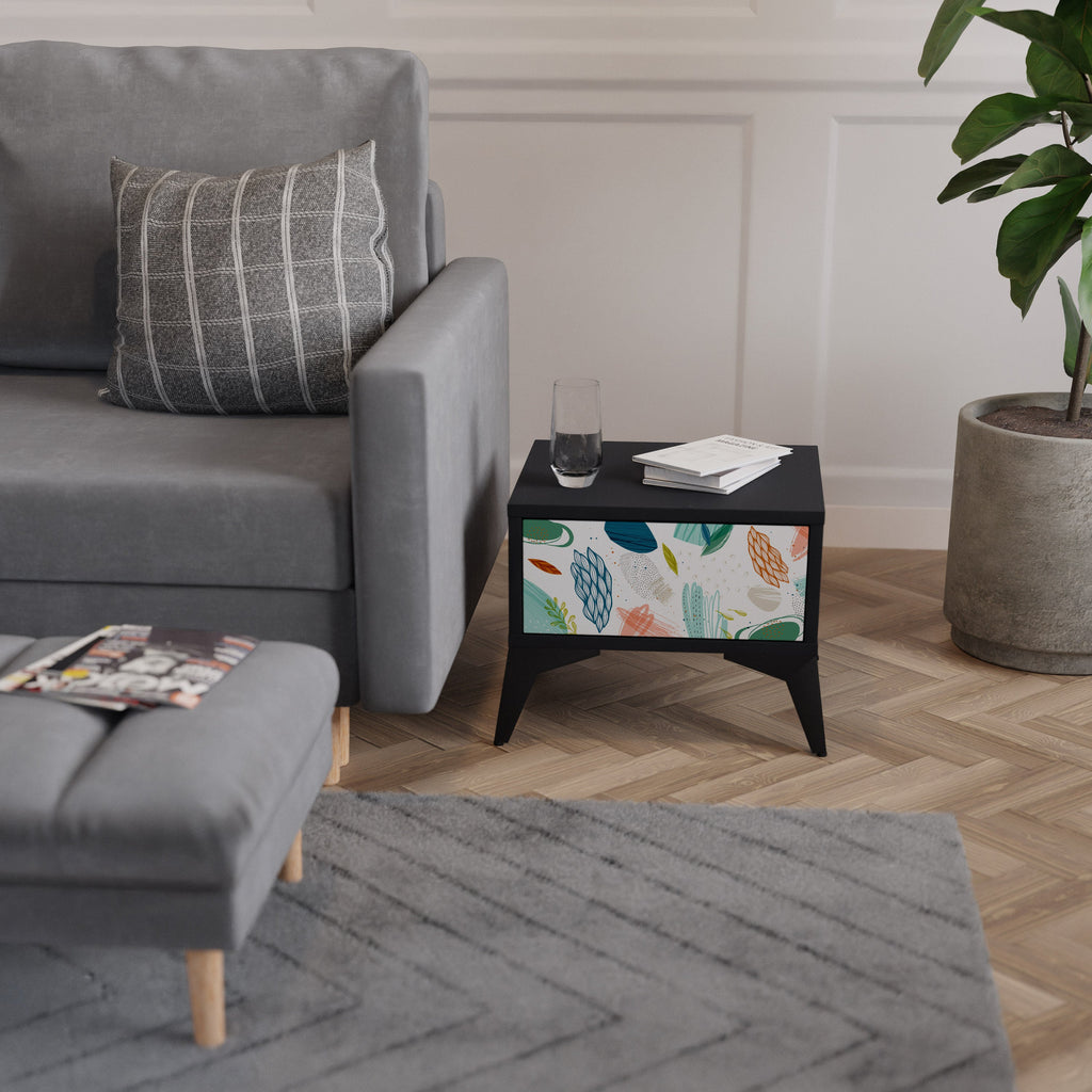 Table de chevet BOTANICAL HURRICANE en finition noire