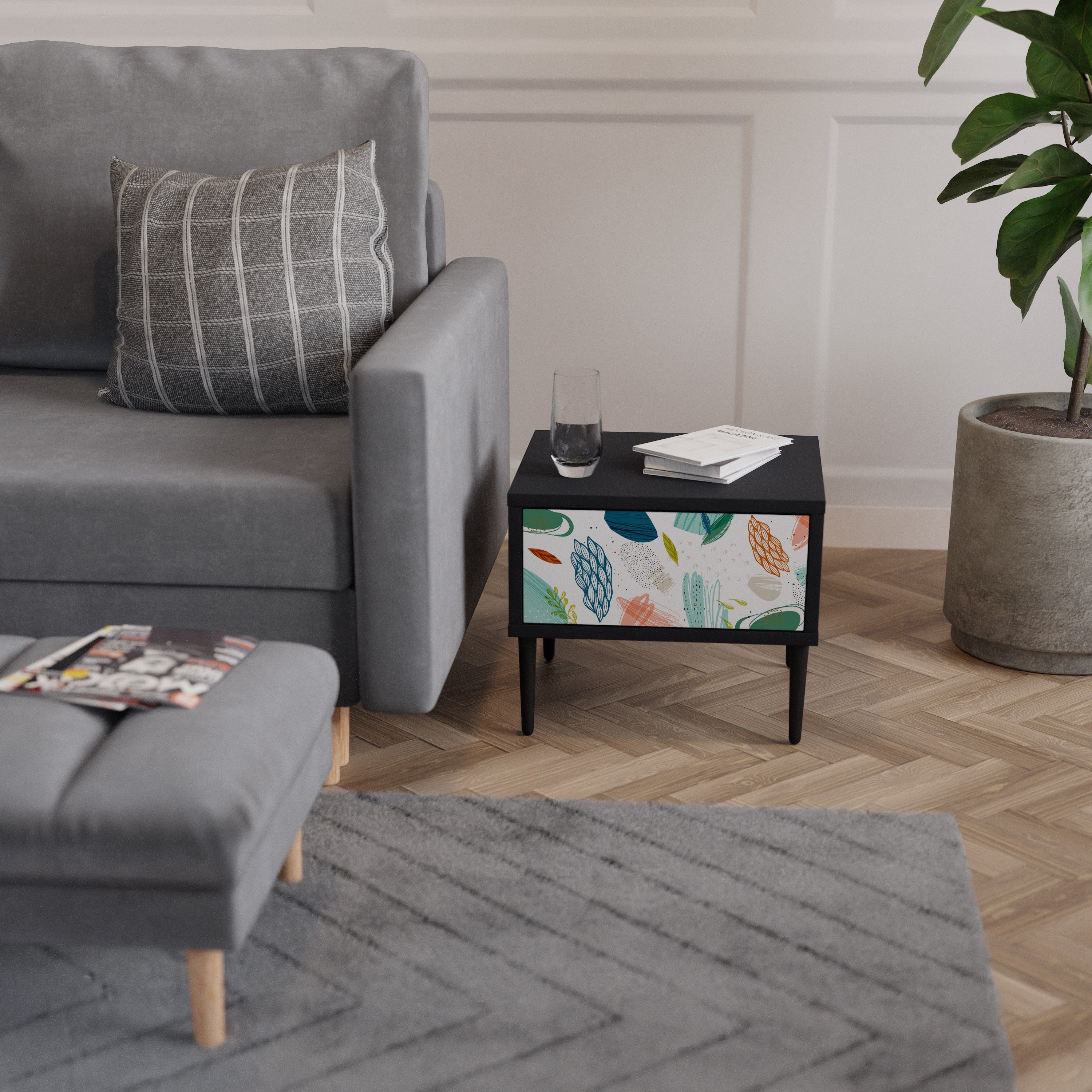 Table de chevet BOTANICAL HURRICANE en finition noire