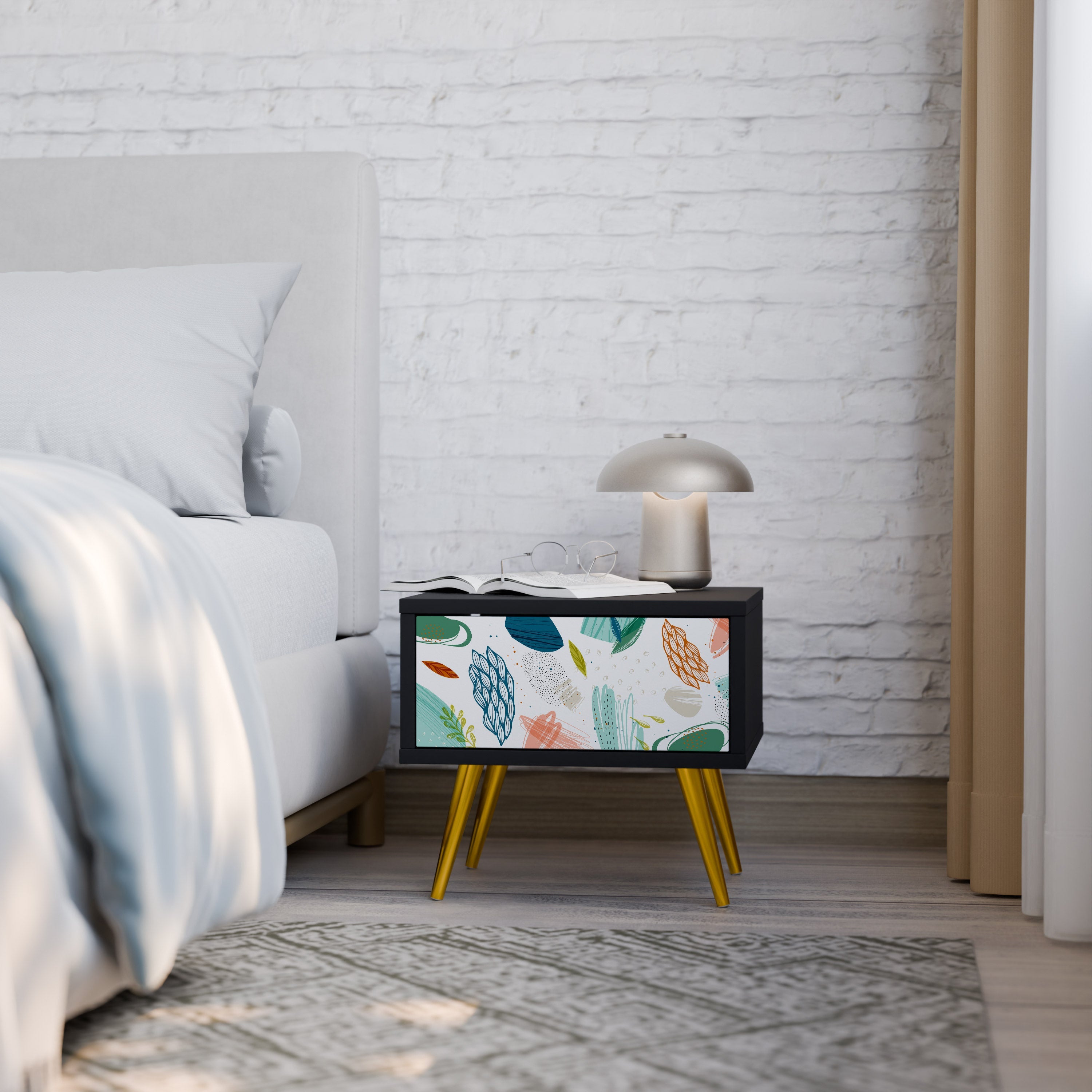 Table de chevet BOTANICAL HURRICANE en finition noire