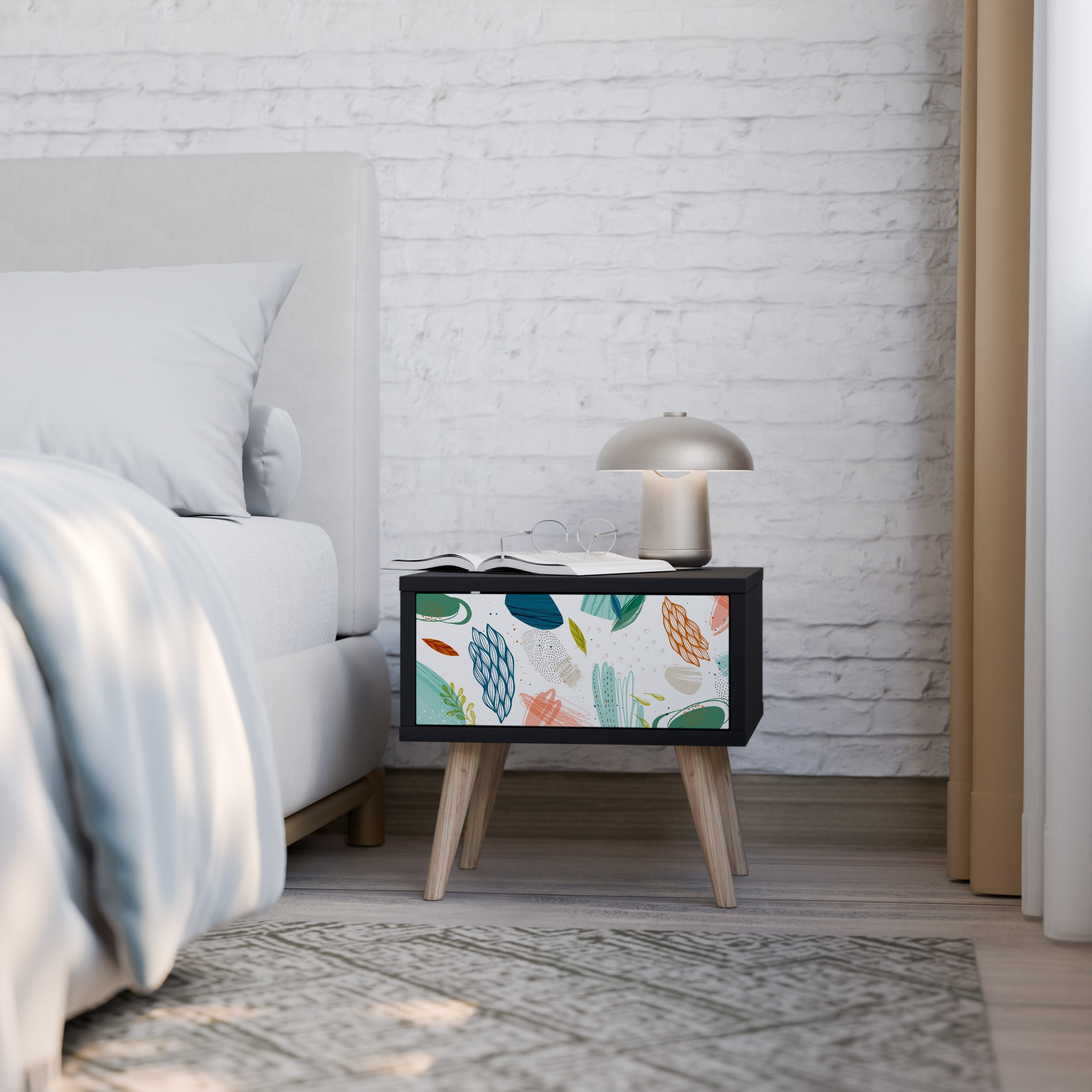 Table de chevet BOTANICAL HURRICANE en finition noire