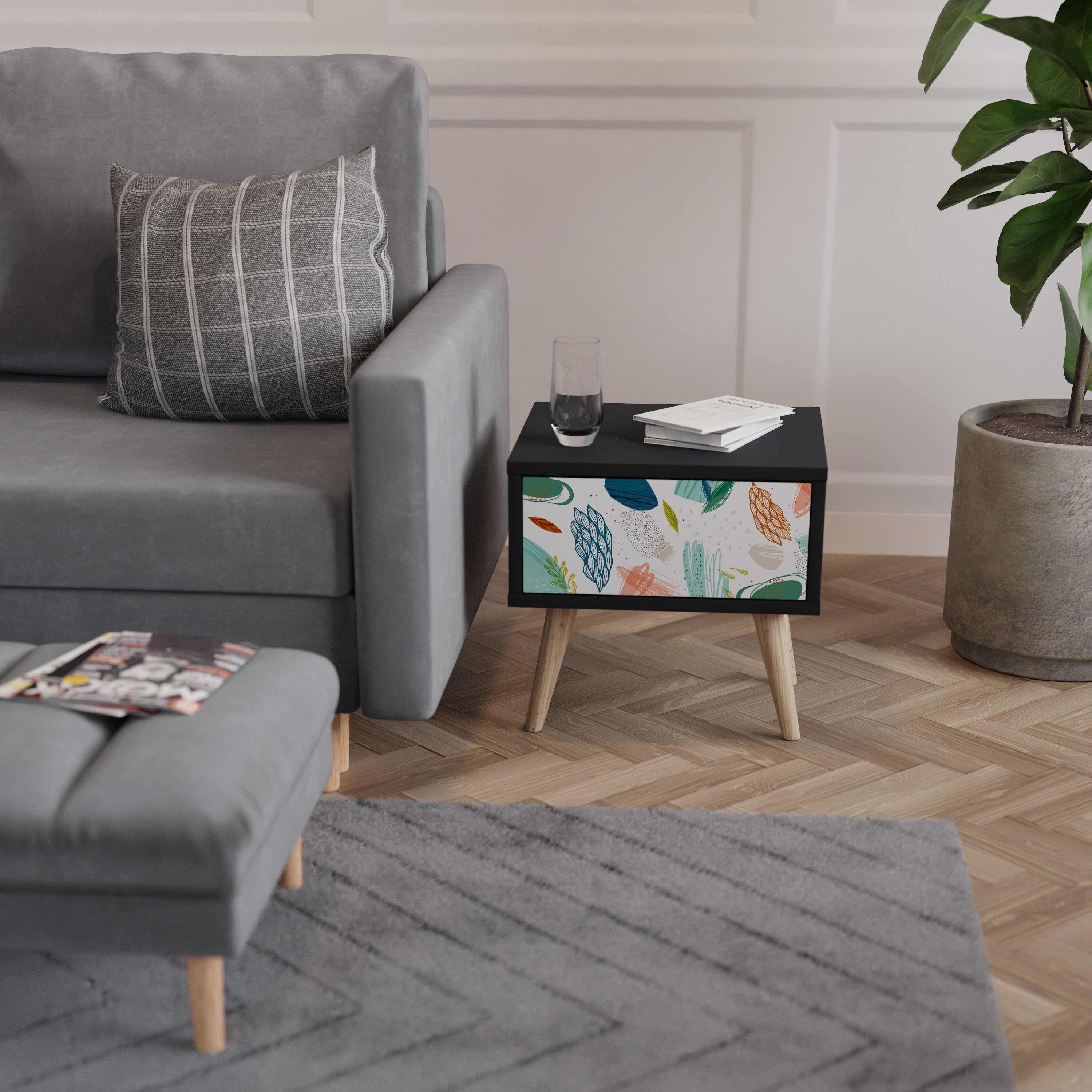 Table de chevet BOTANICAL HURRICANE en finition noire