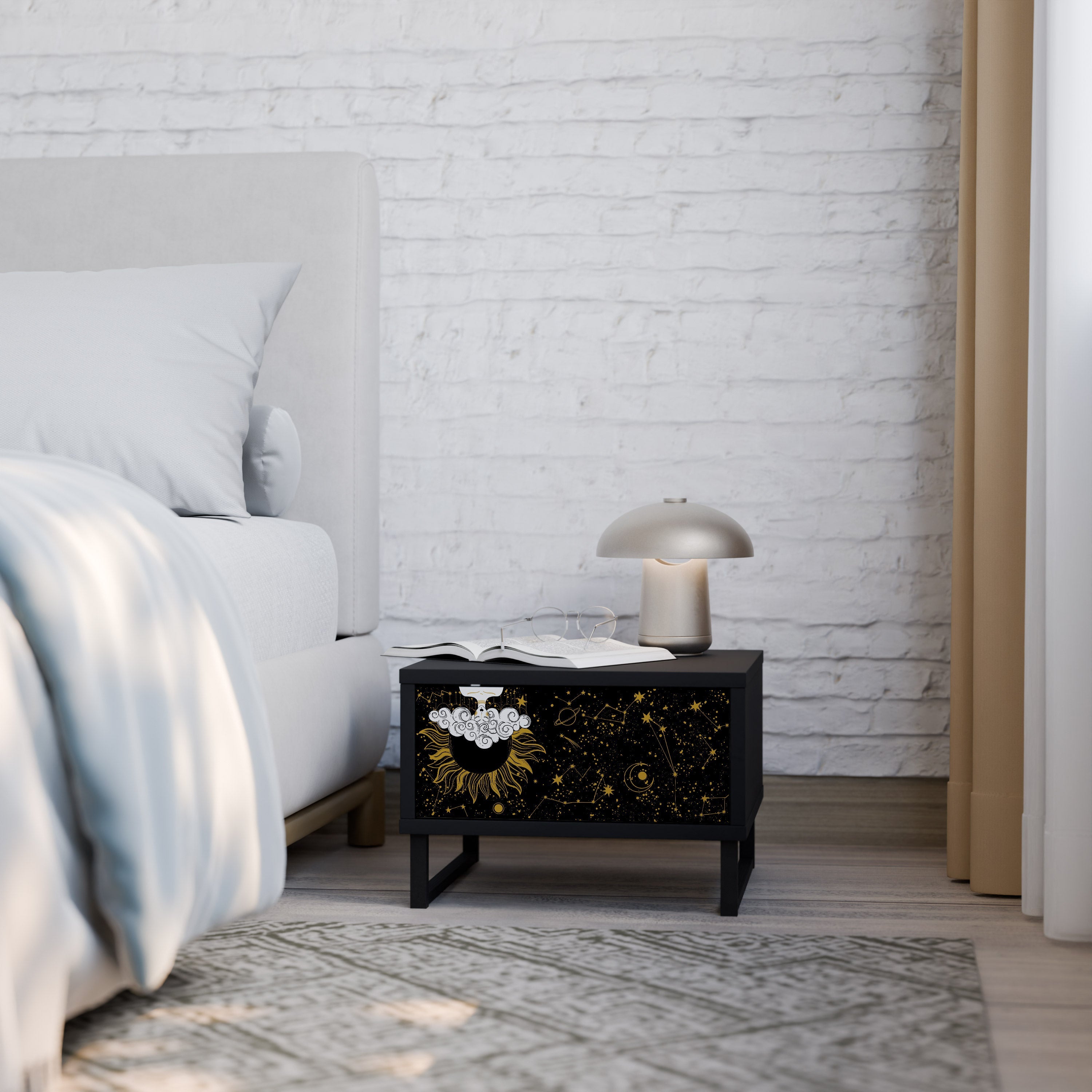 Table de chevet STELLAR CONSTELLATIONS en finition noire