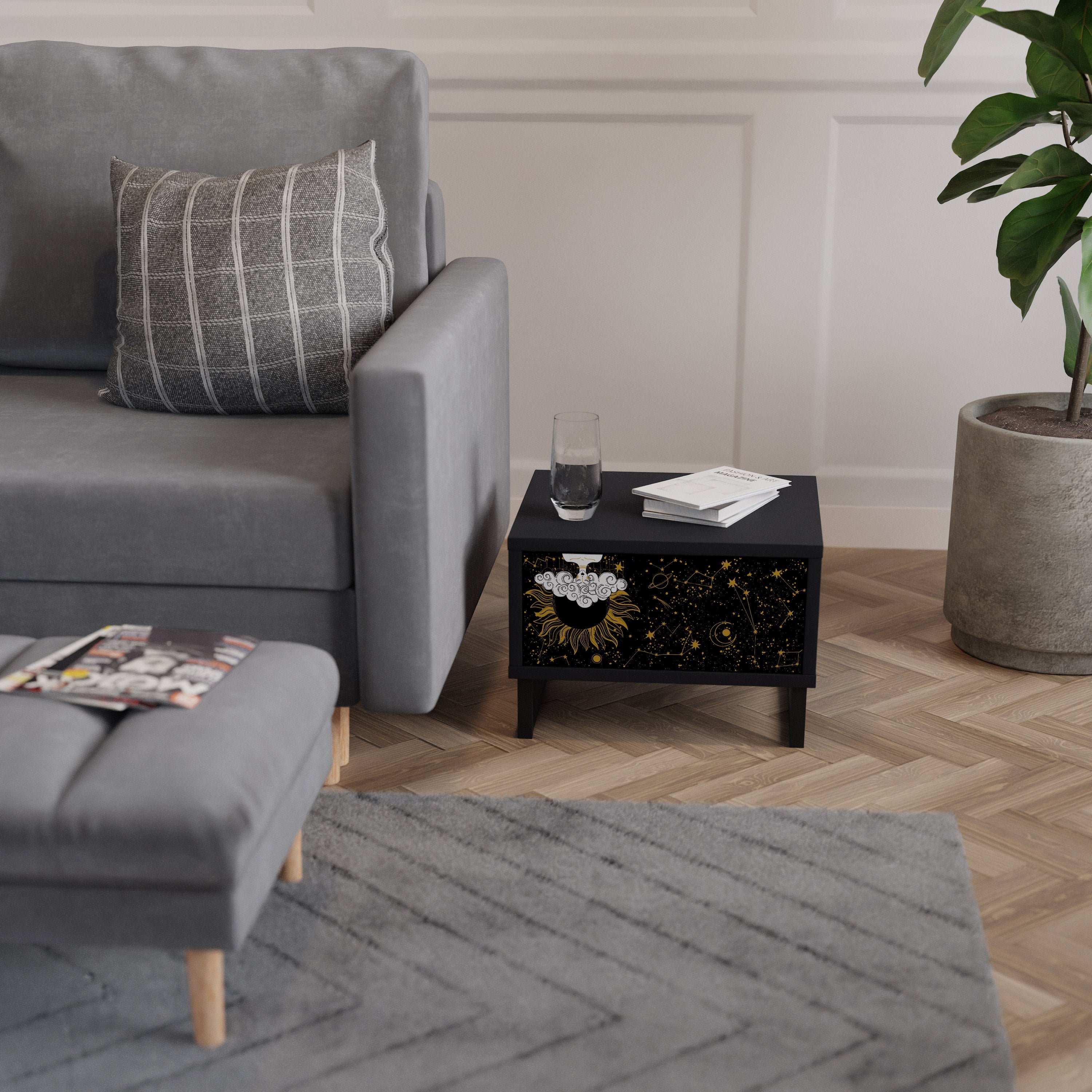 Table de chevet STELLAR CONSTELLATIONS en finition noire