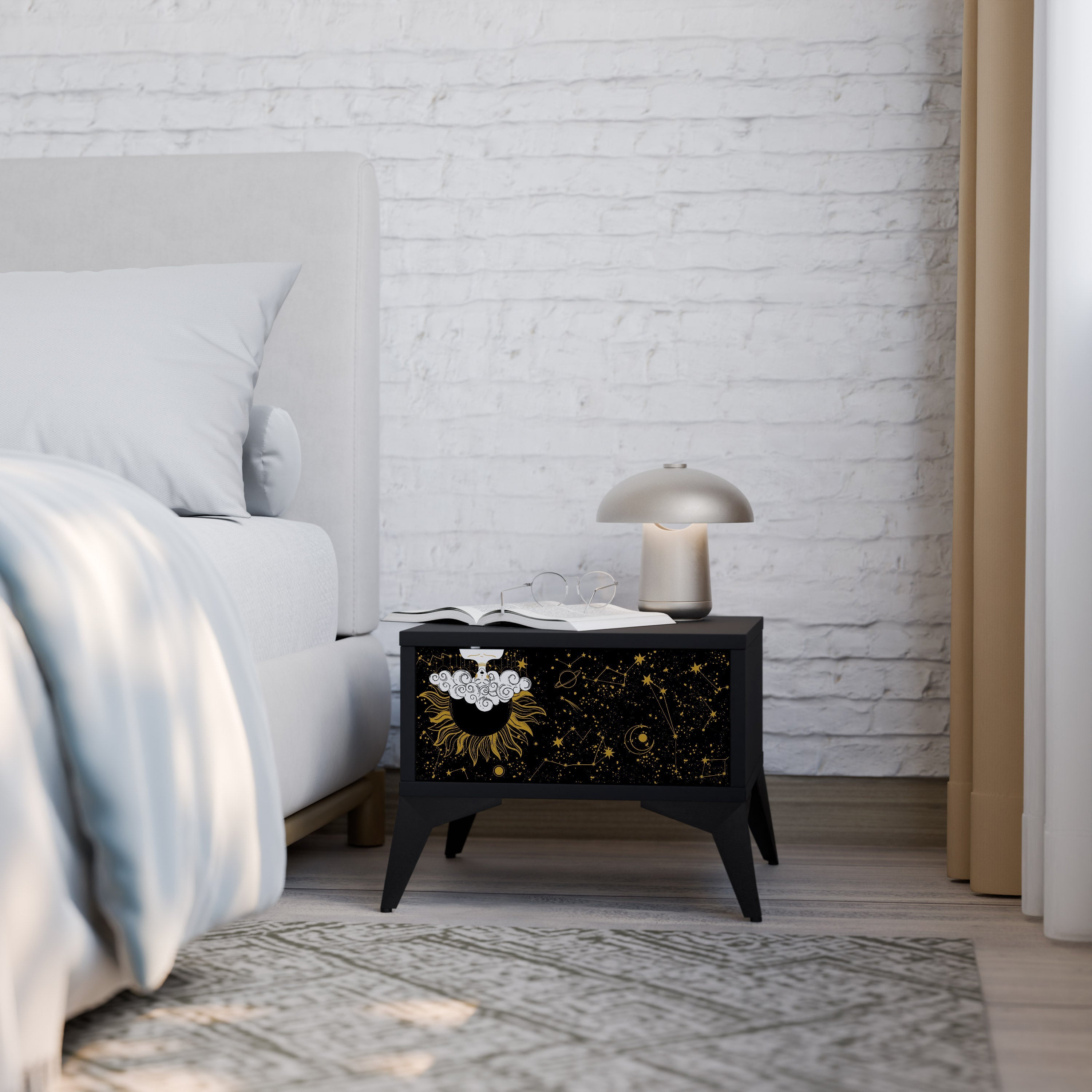 Table de chevet STELLAR CONSTELLATIONS en finition noire