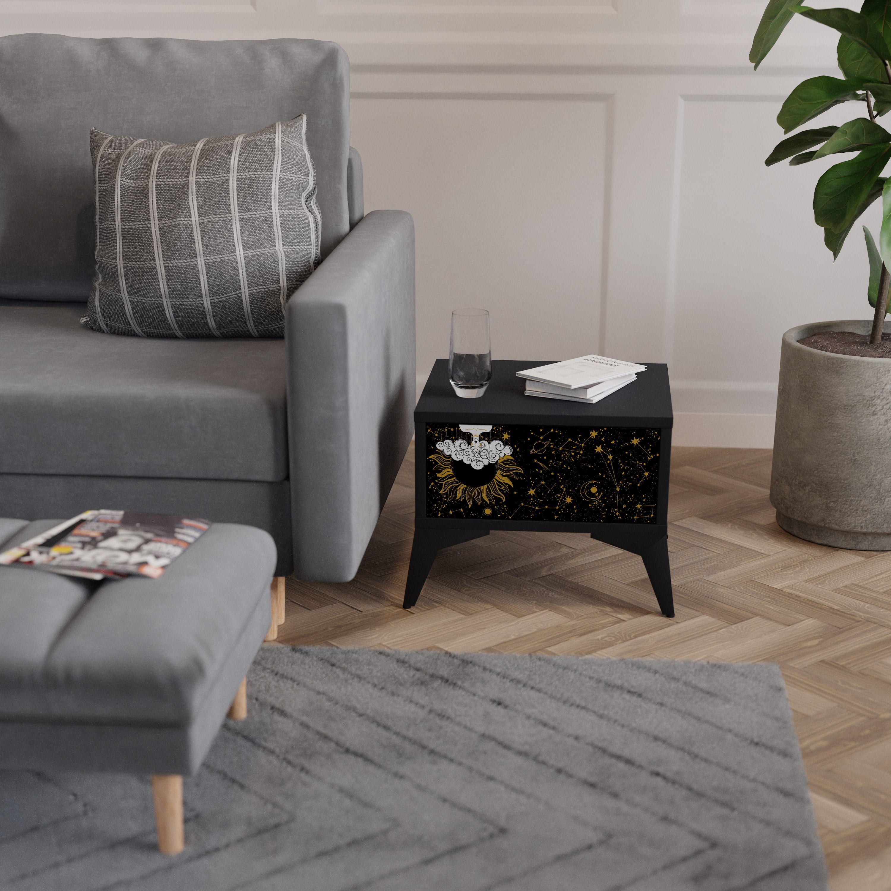 Table de chevet STELLAR CONSTELLATIONS en finition noire