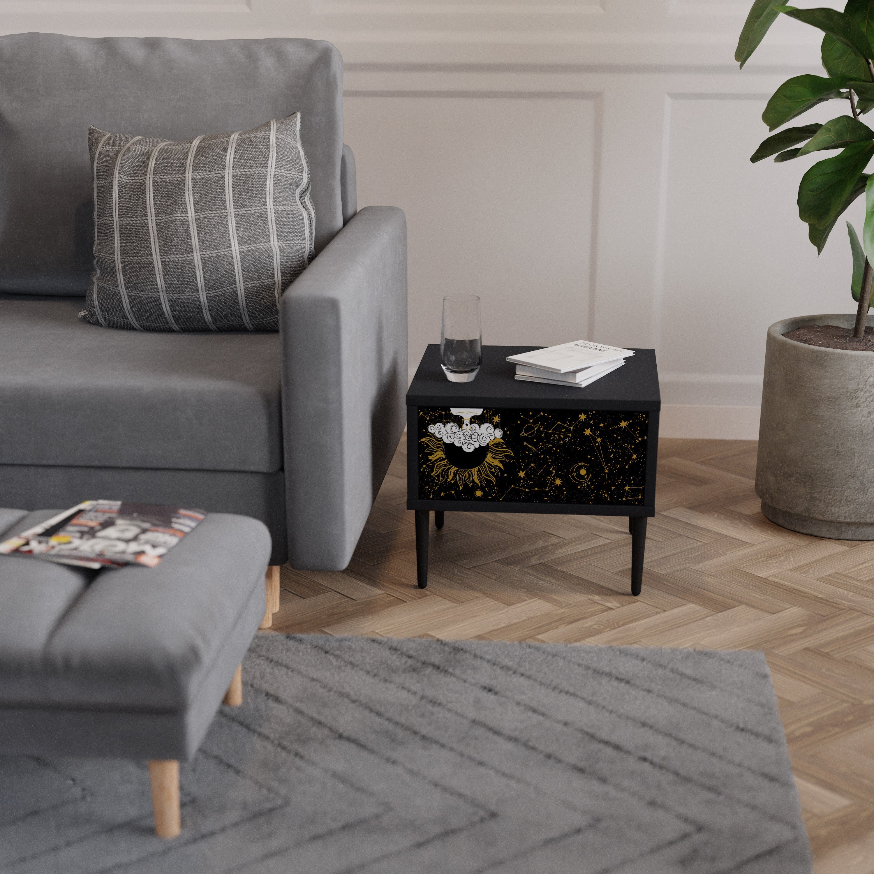 Table de chevet STELLAR CONSTELLATIONS en finition noire