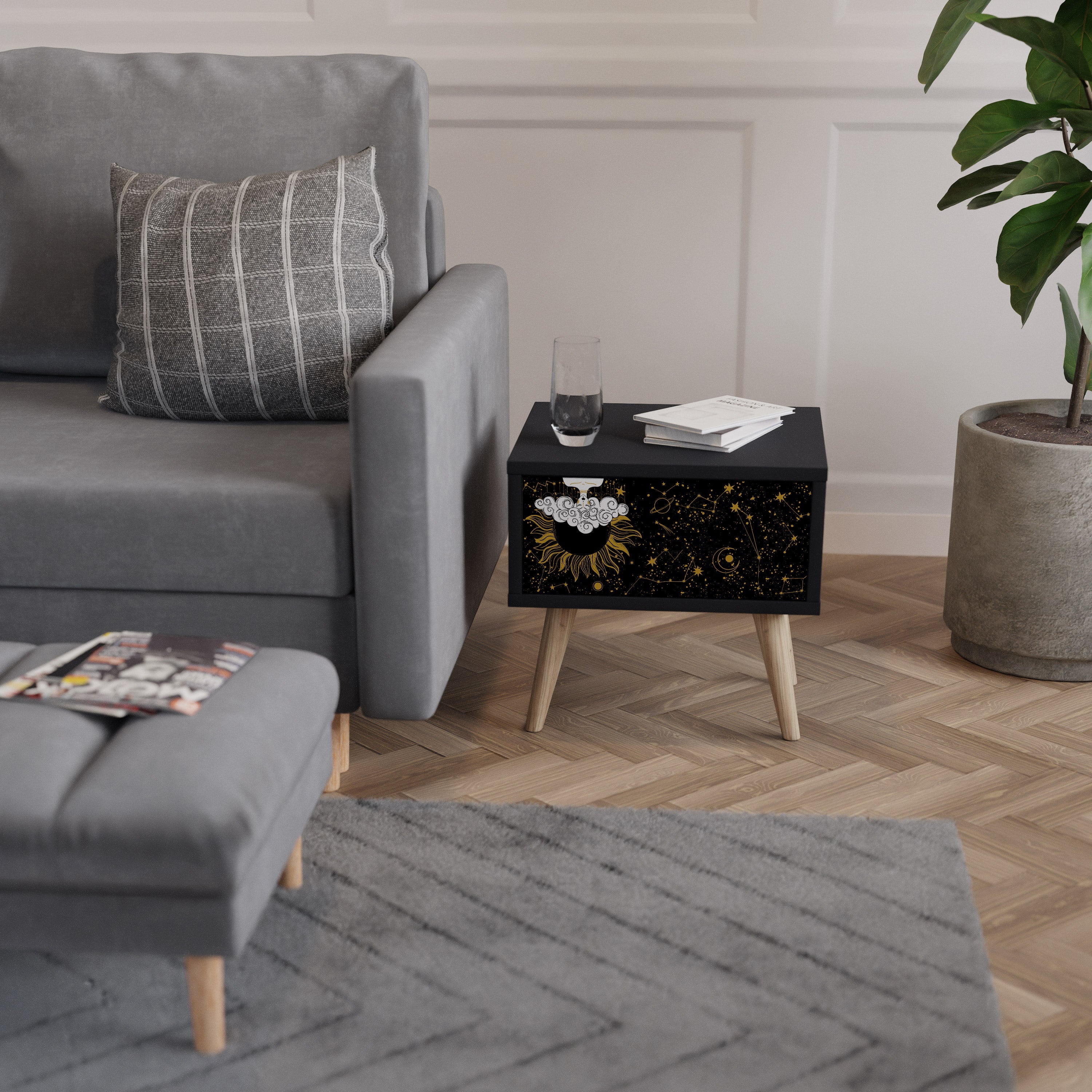 Table de chevet STELLAR CONSTELLATIONS en finition noire