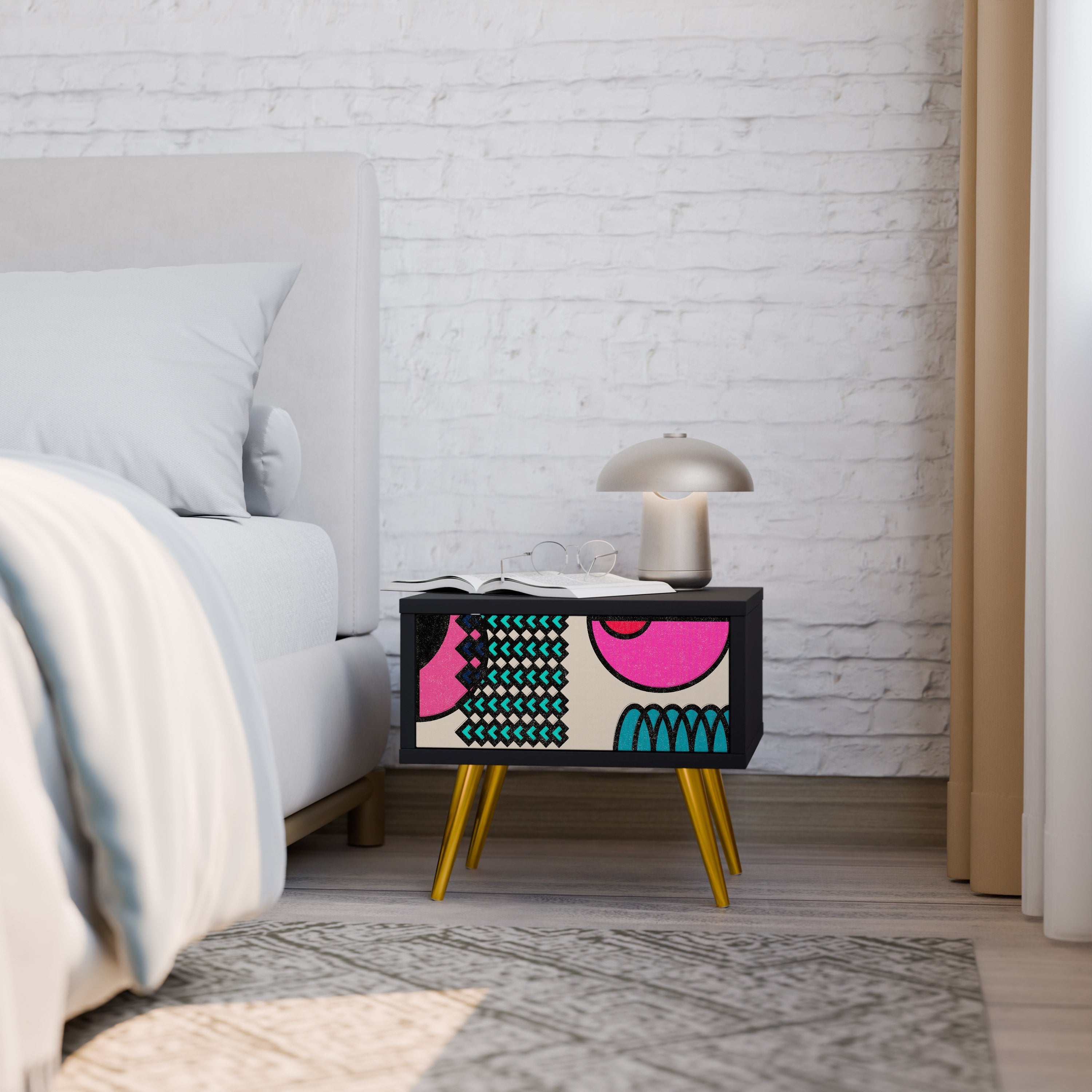 Table de chevet GEOMETRIC RHAPSODY en finition noire