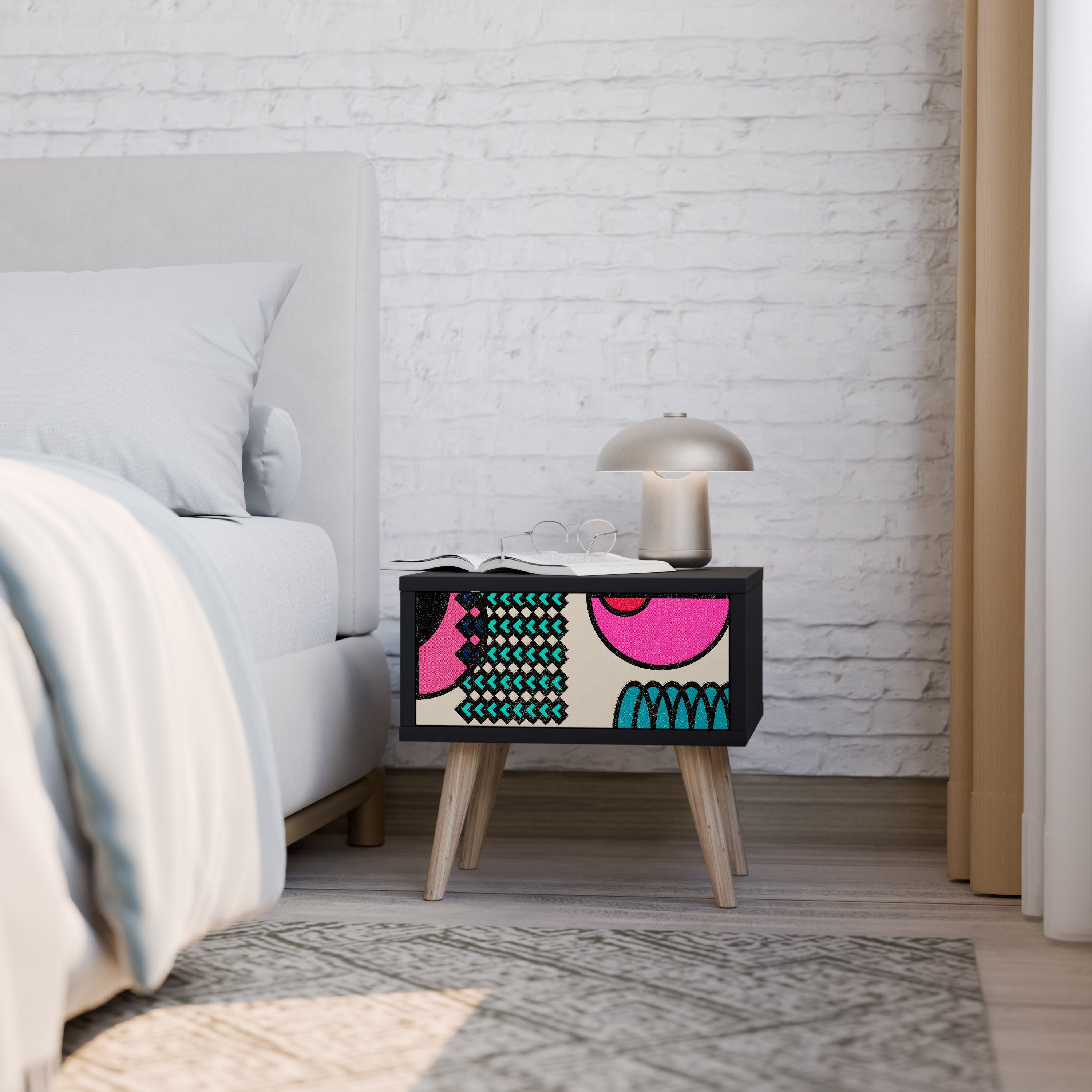 Table de chevet GEOMETRIC RHAPSODY en finition noire