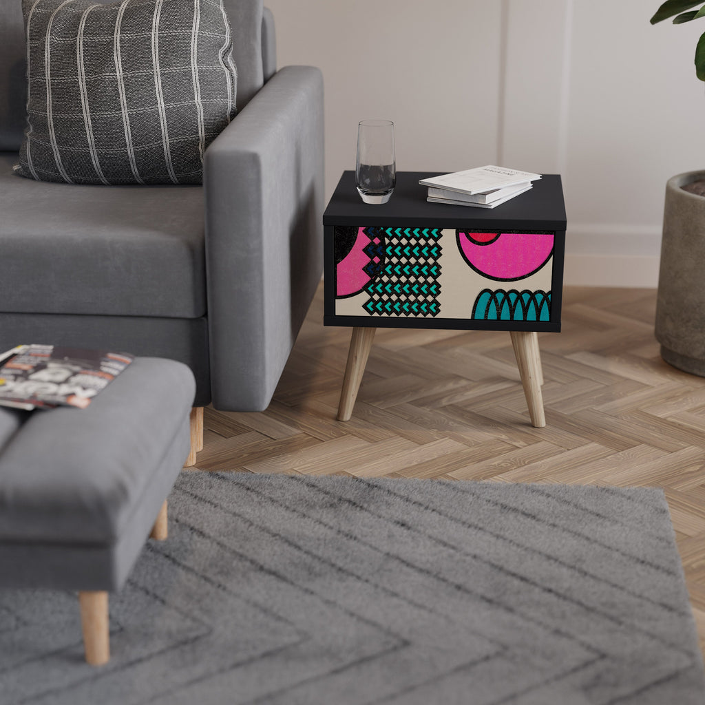 Table de chevet GEOMETRIC RHAPSODY en finition noire