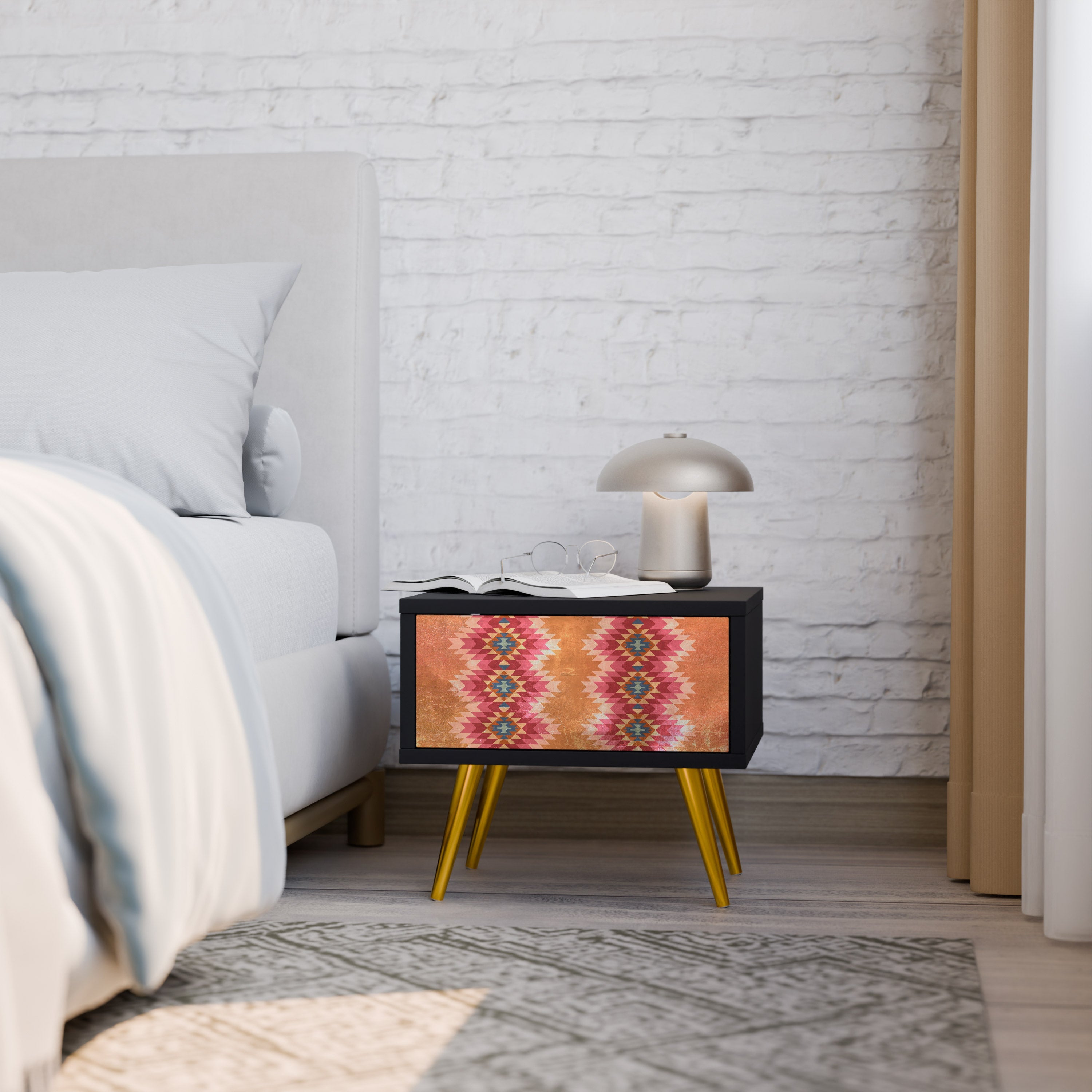 Table de chevet INDIAN FOLK en finition noire