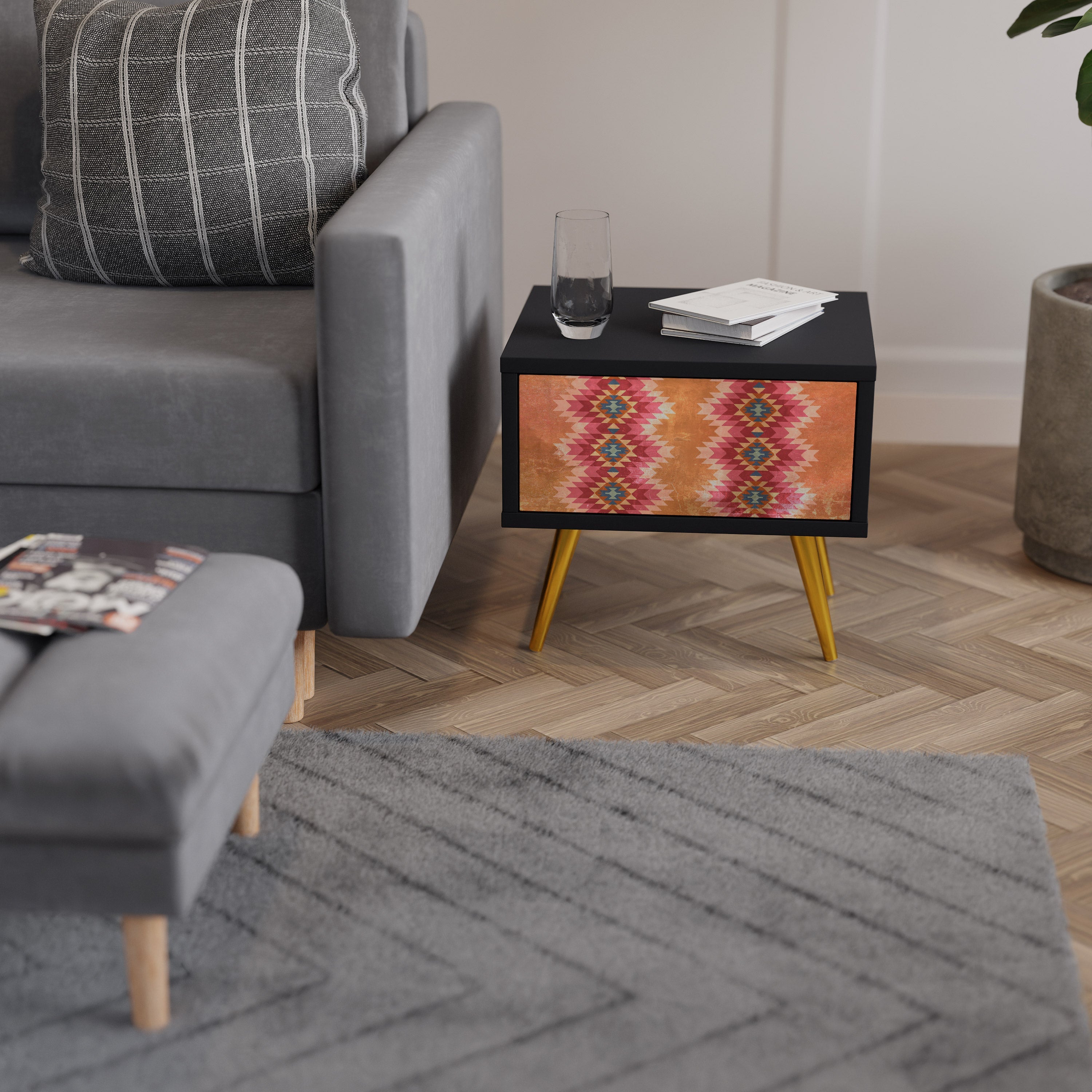 Table de chevet INDIAN FOLK en finition noire