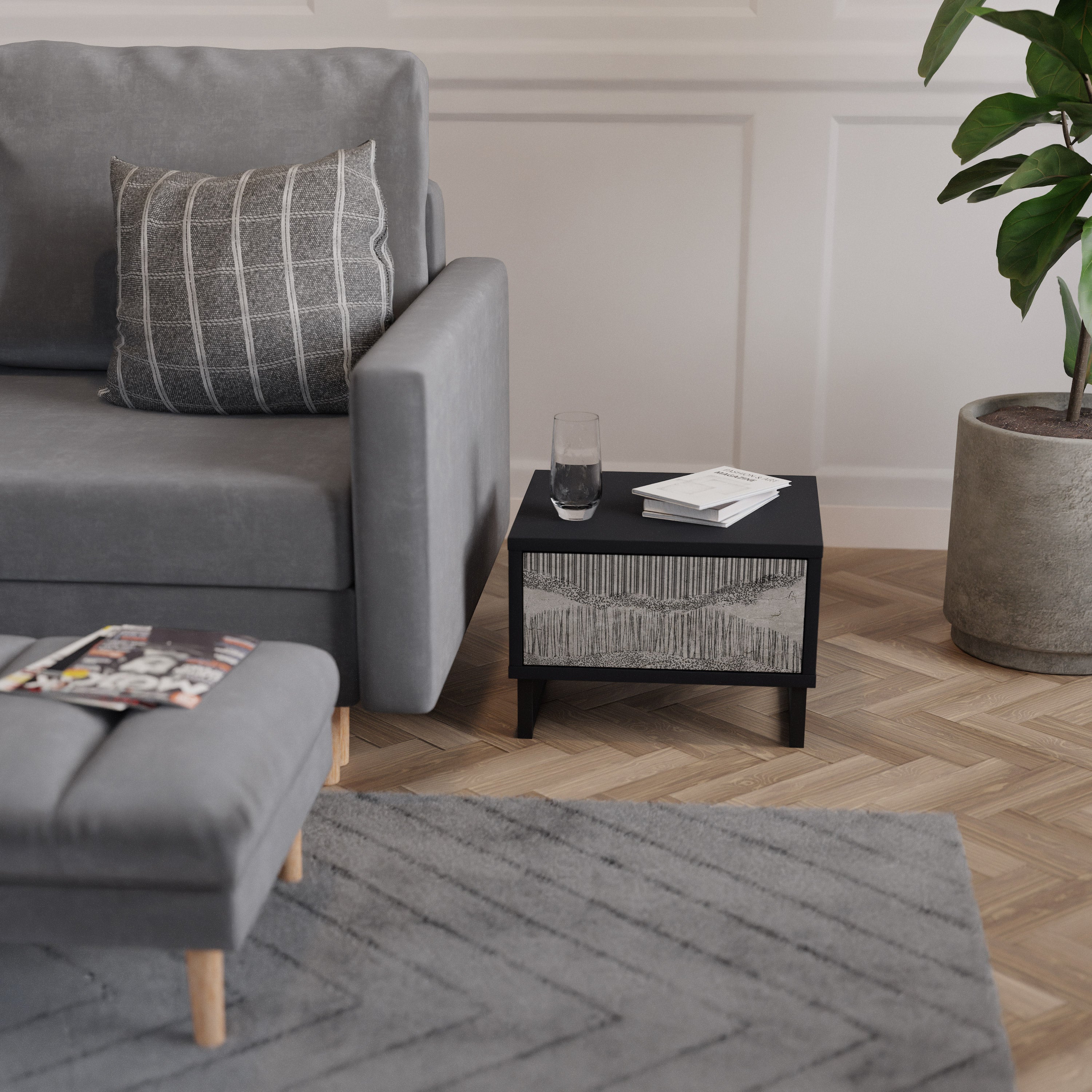 Table de chevet GRAIN LINES en finition noire