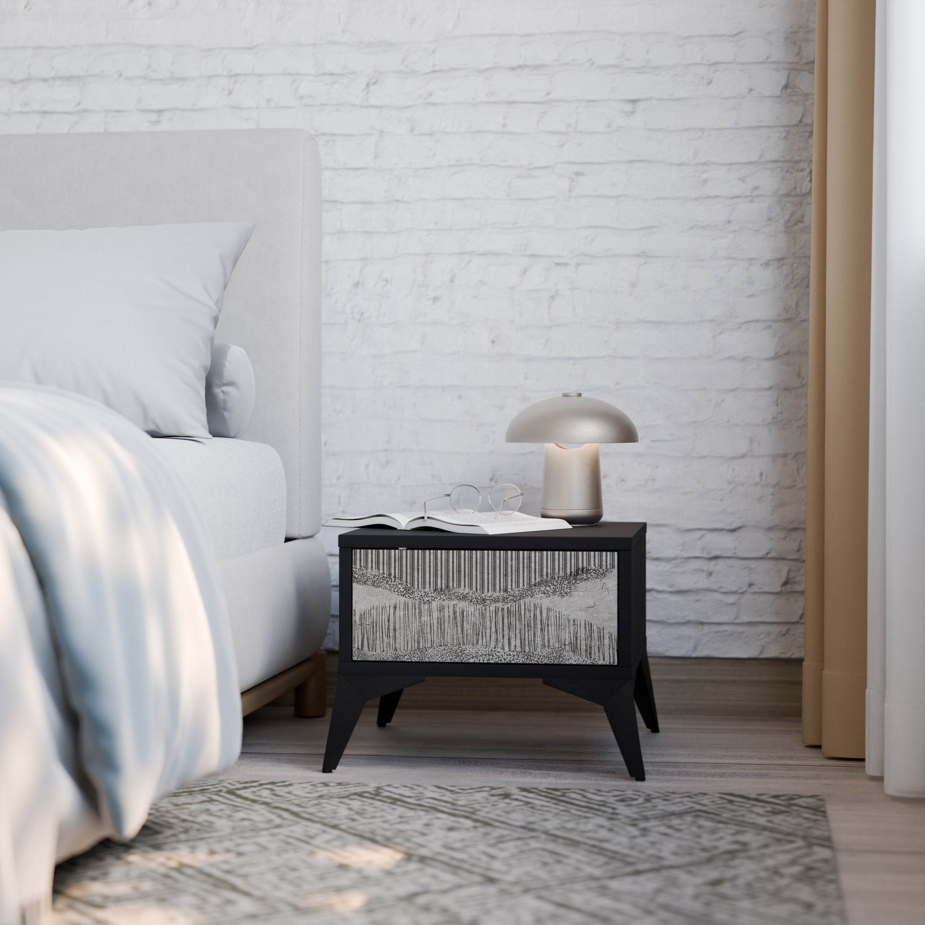 Table de chevet GRAIN LINES en finition noire