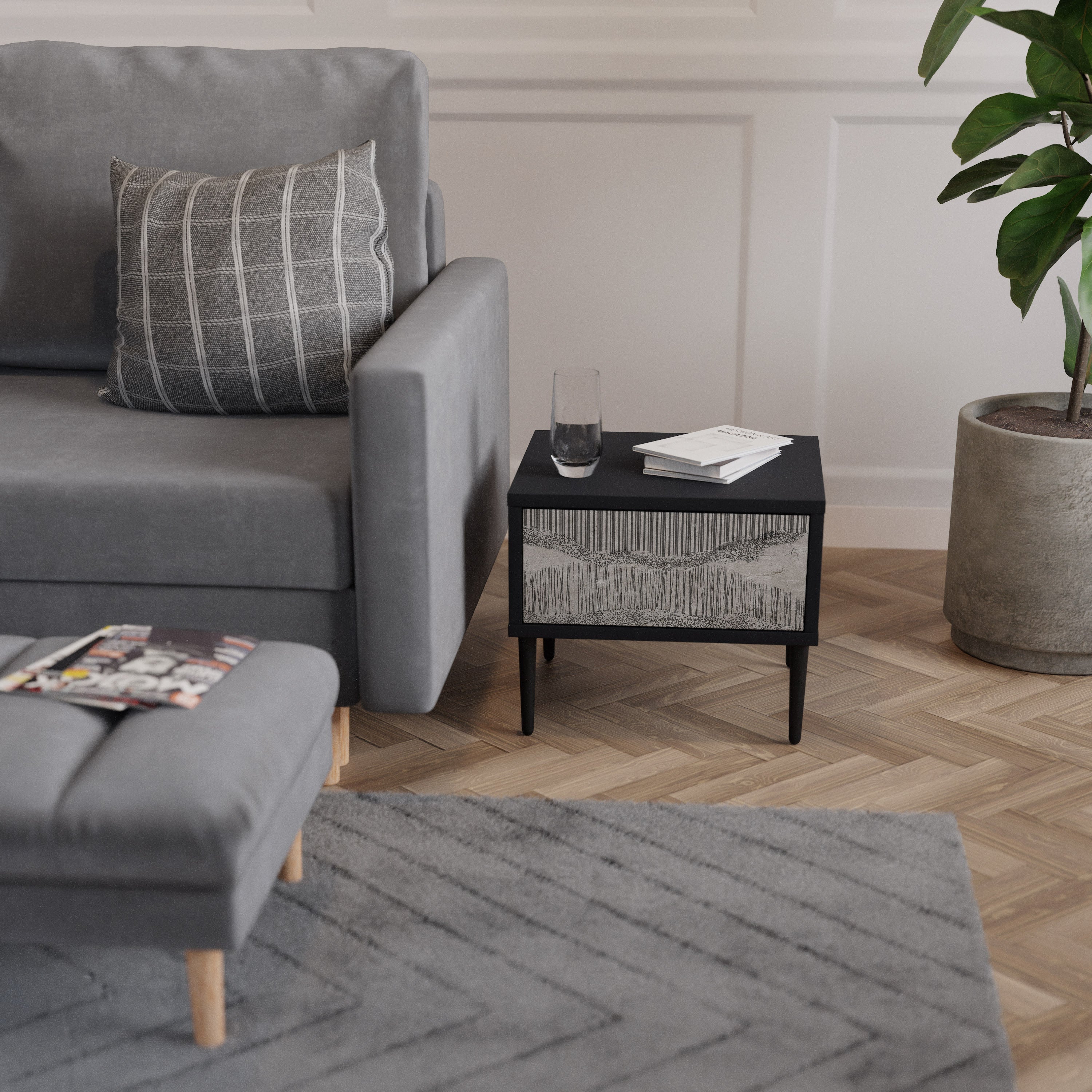 Table de chevet GRAIN LINES en finition noire