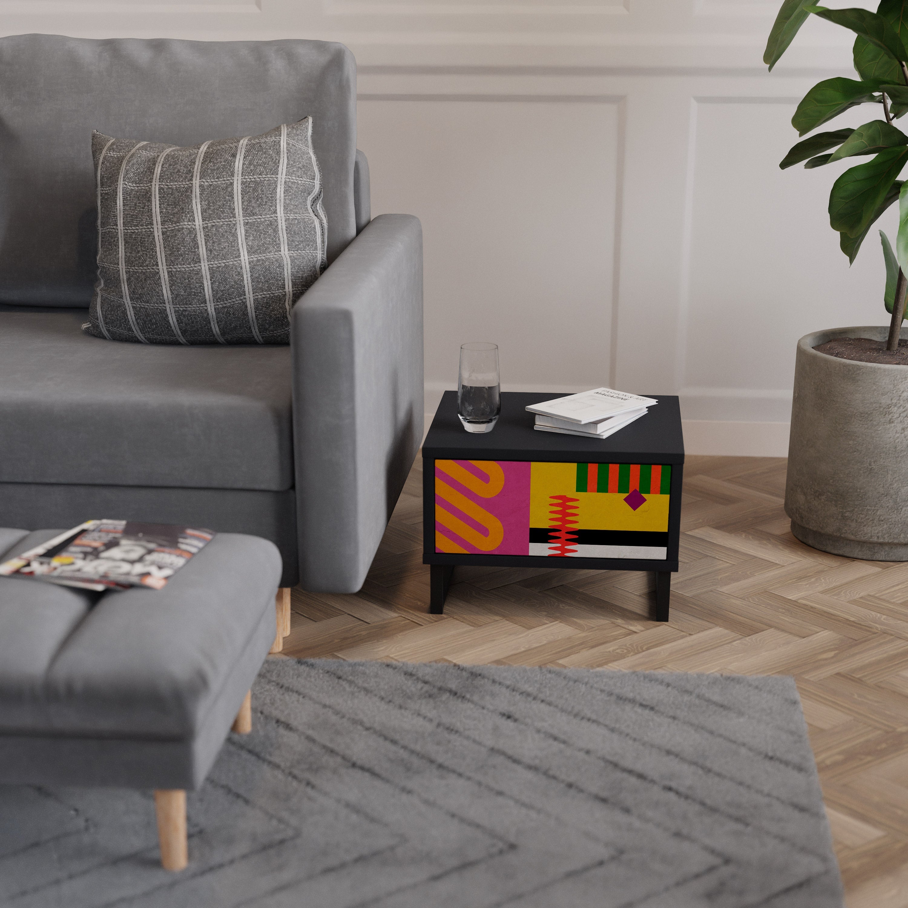 Table de chevet VIVID ART en finition noire