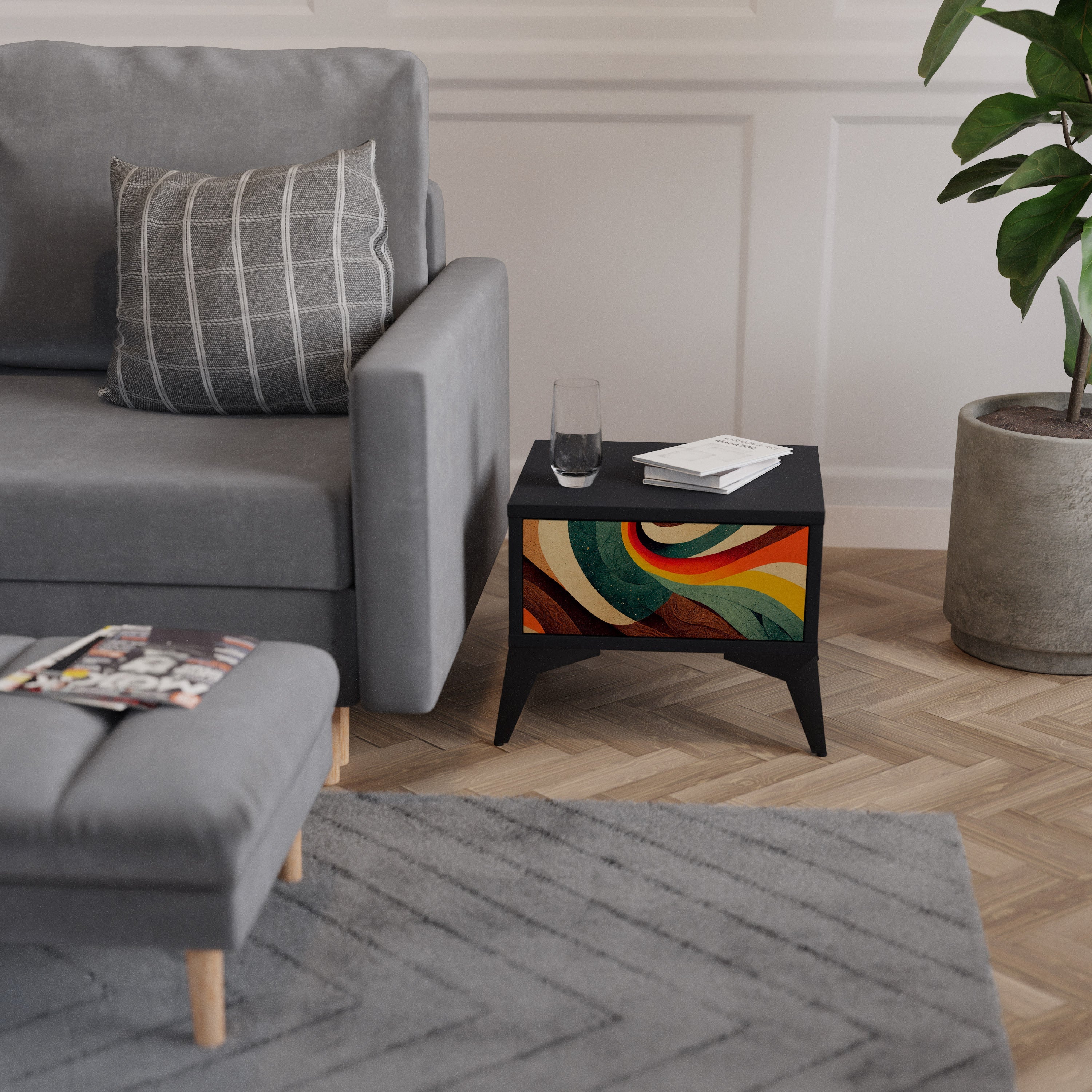 Table de chevet COLORFUL STRANDS en finition noire