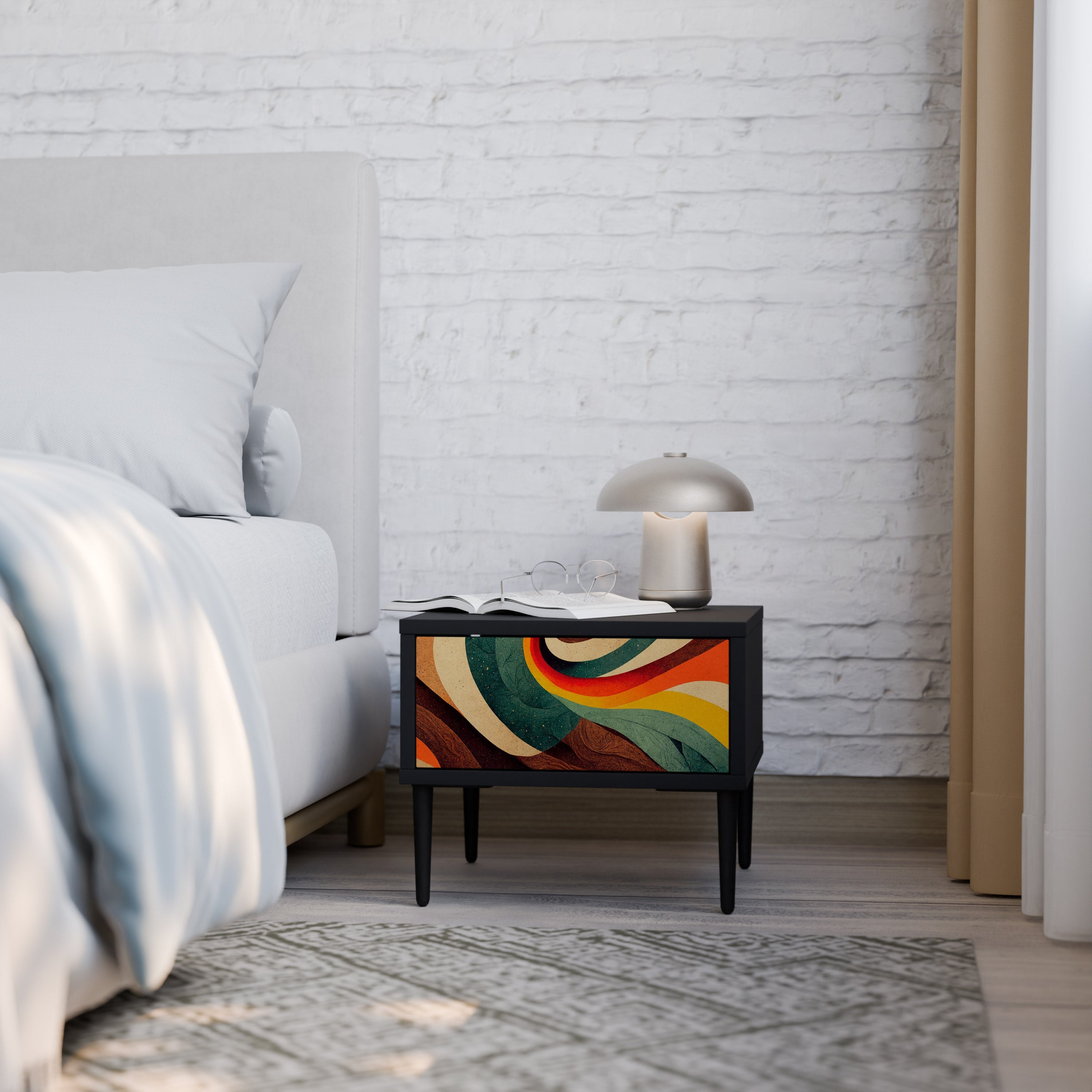 Table de chevet COLORFUL STRANDS en finition noire