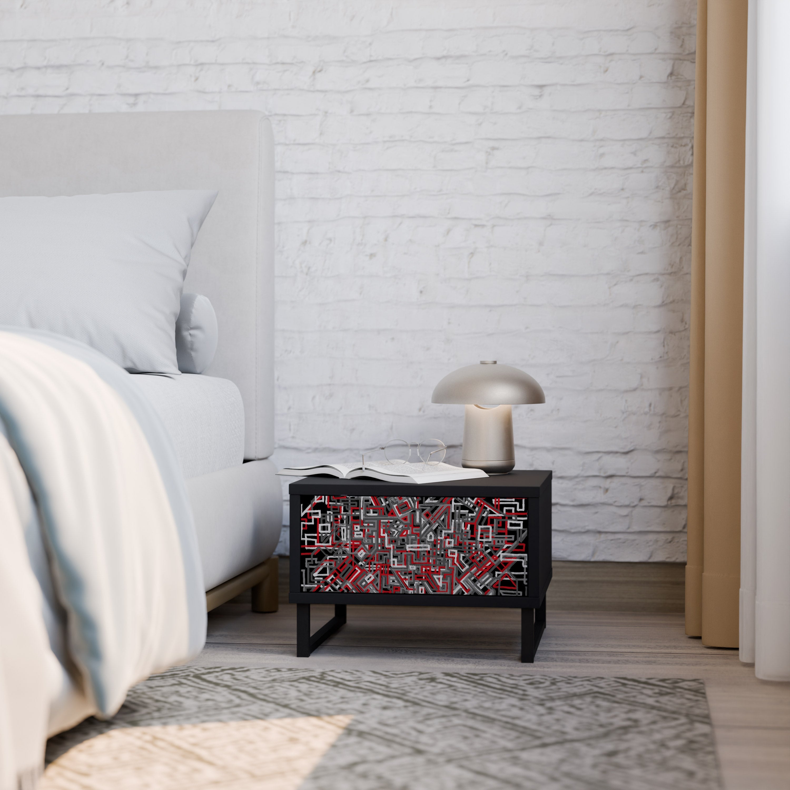 Table de chevet BROKEN LINES en finition noire