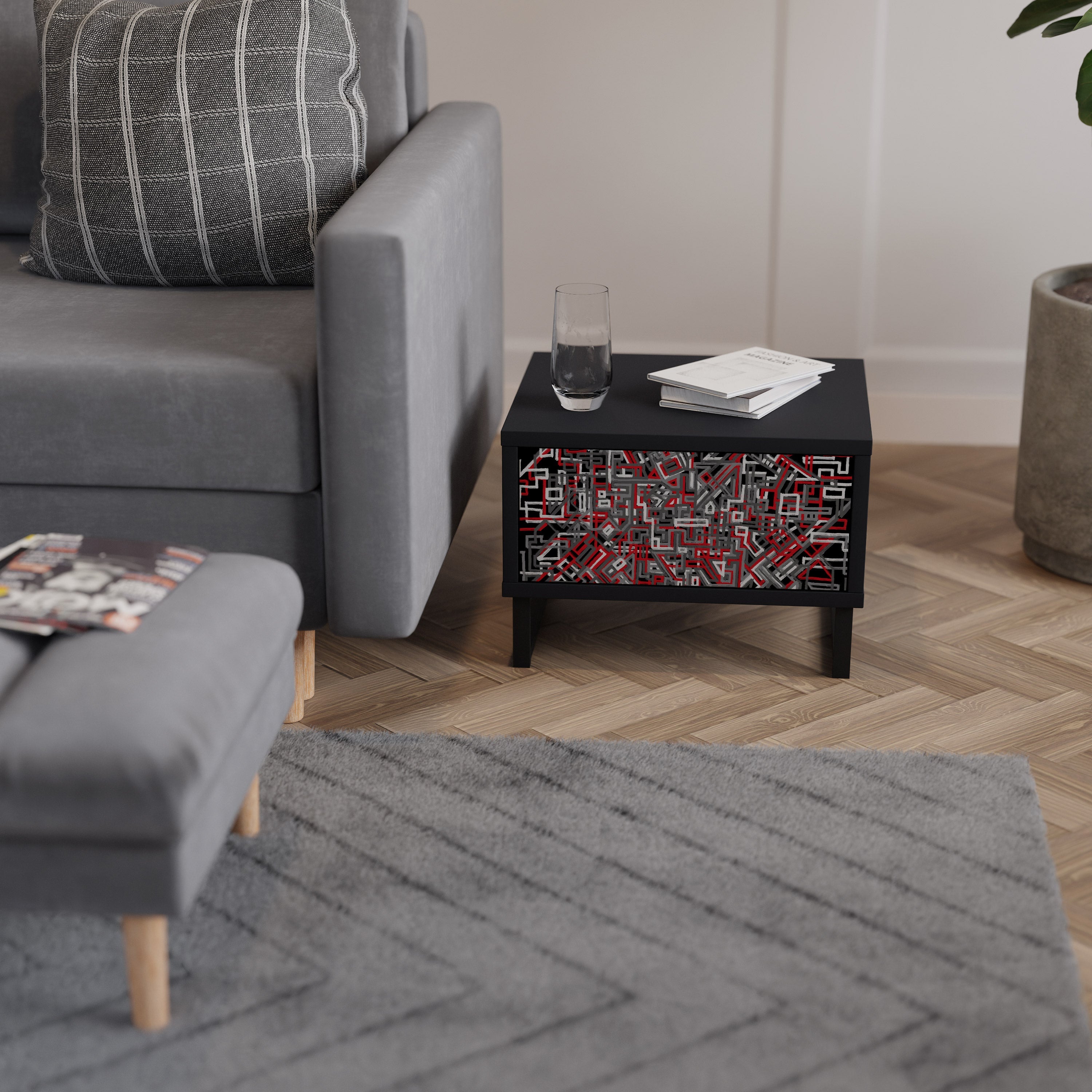 Table de chevet BROKEN LINES en finition noire