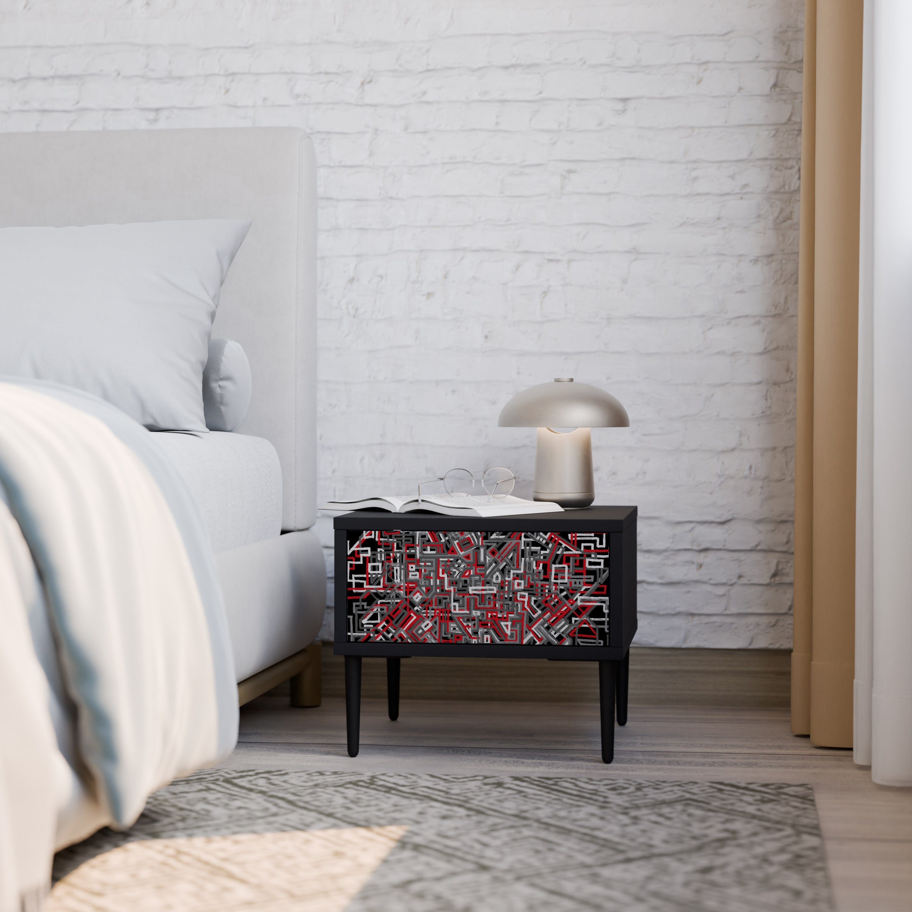 Table de chevet BROKEN LINES en finition noire