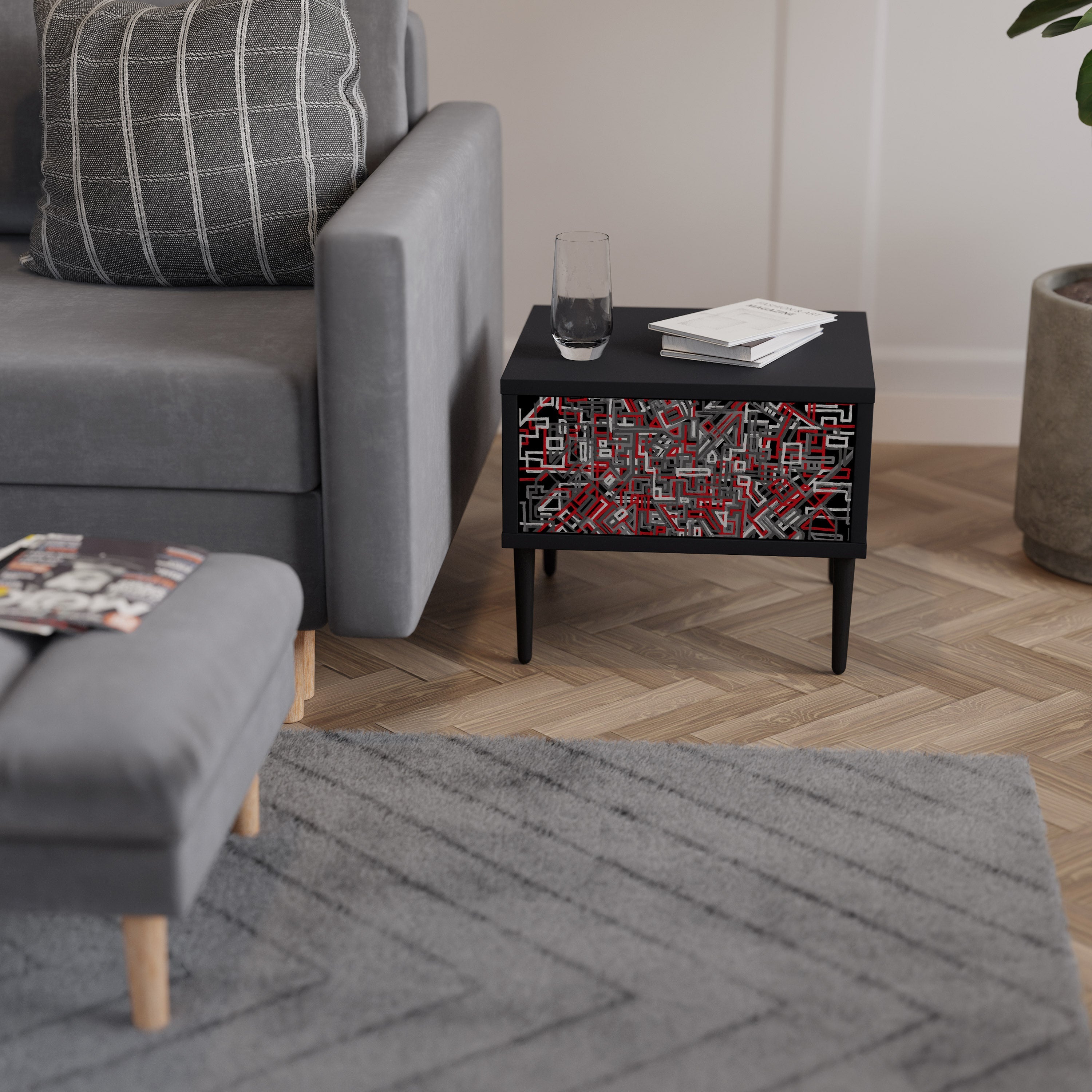 Table de chevet BROKEN LINES en finition noire