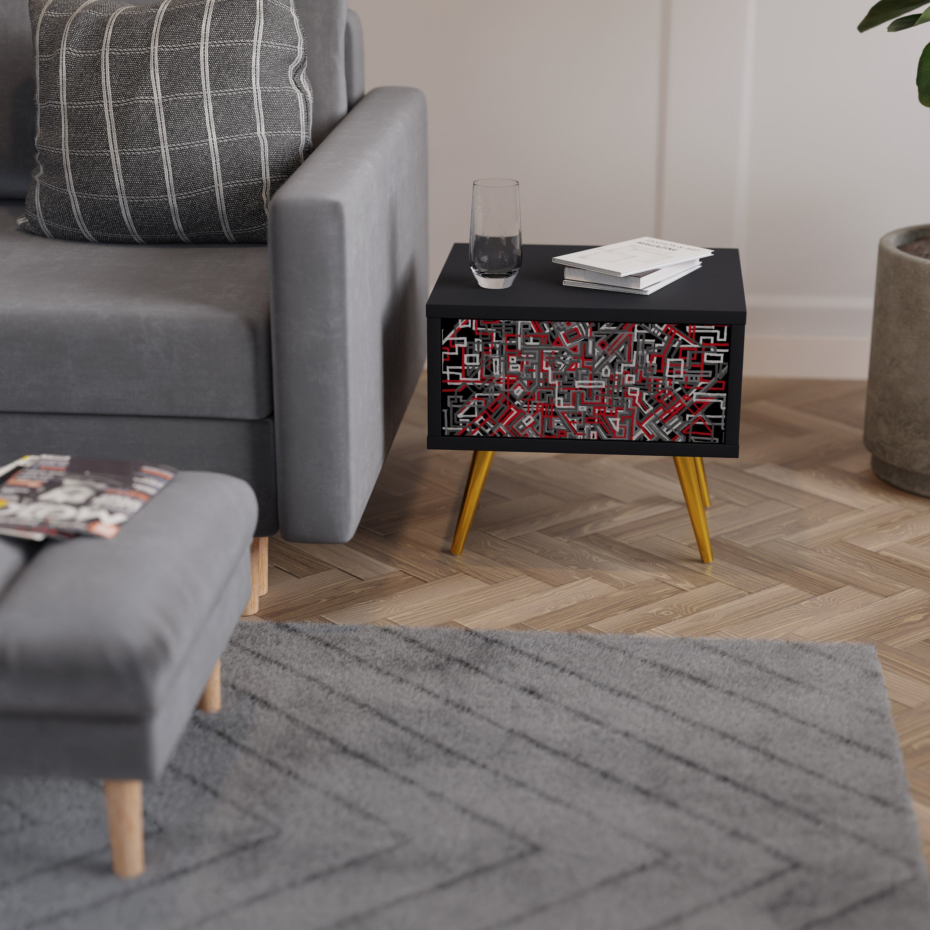 Table de chevet BROKEN LINES en finition noire