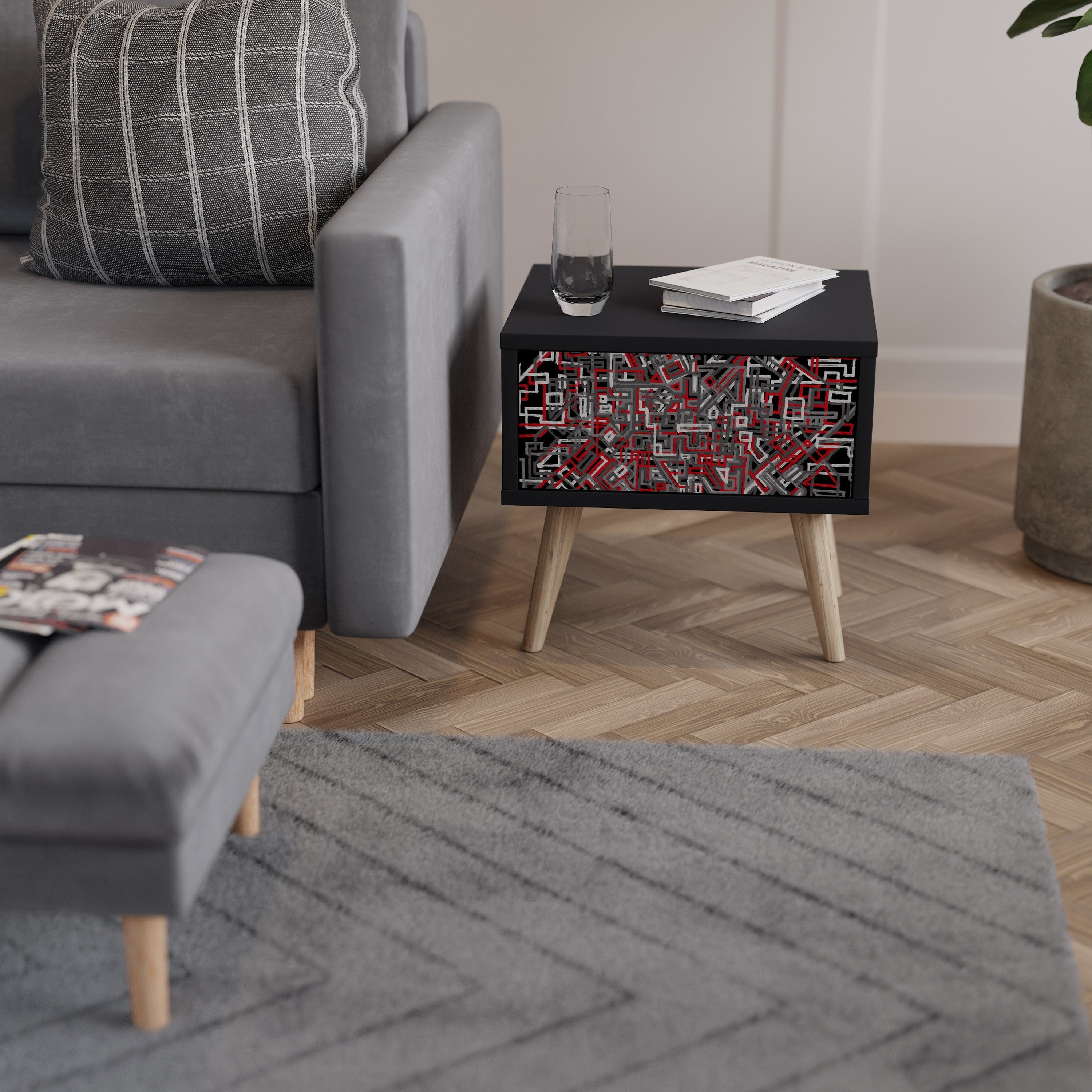 Table de chevet BROKEN LINES en finition noire