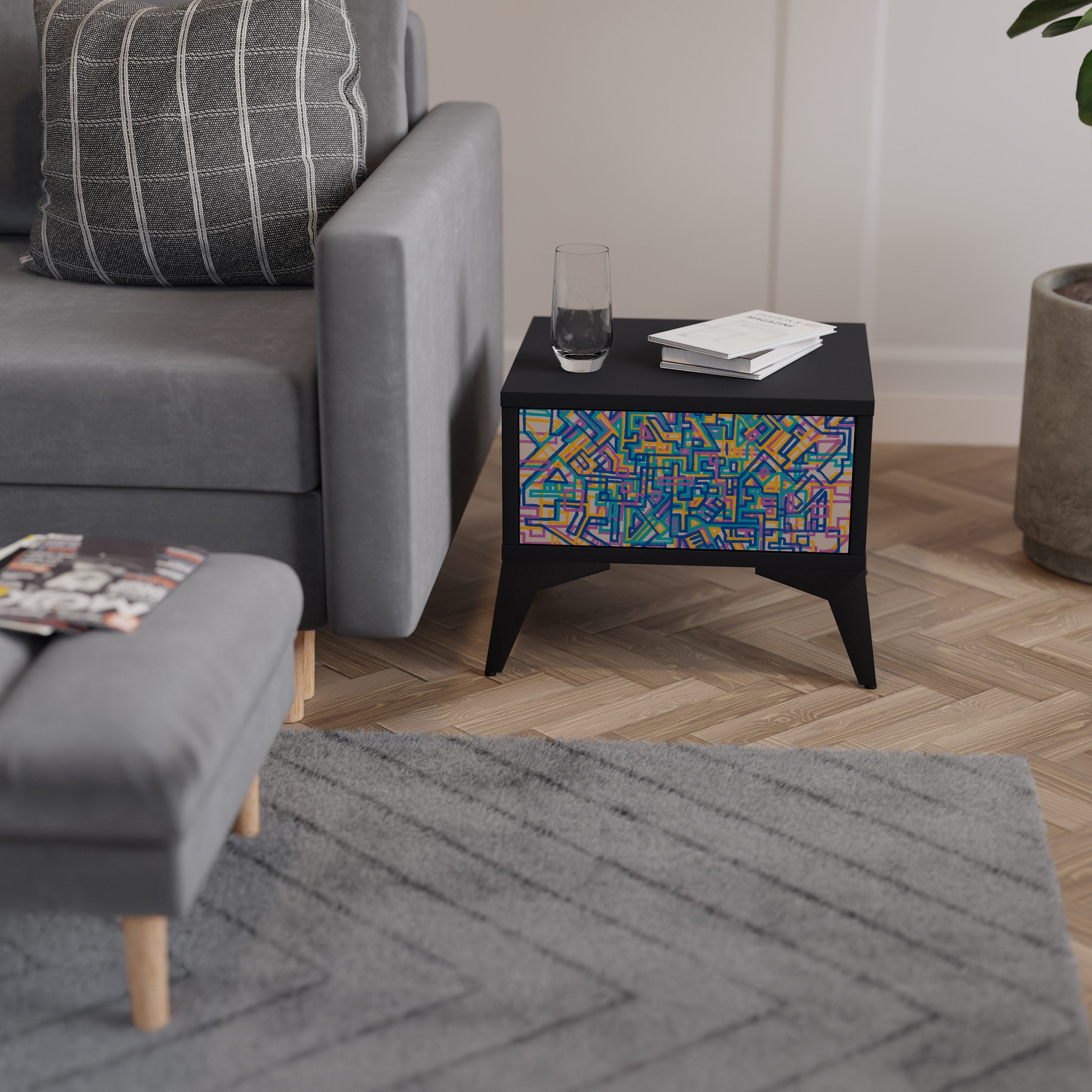 Table de chevet MEMORIES MAP en finition noire