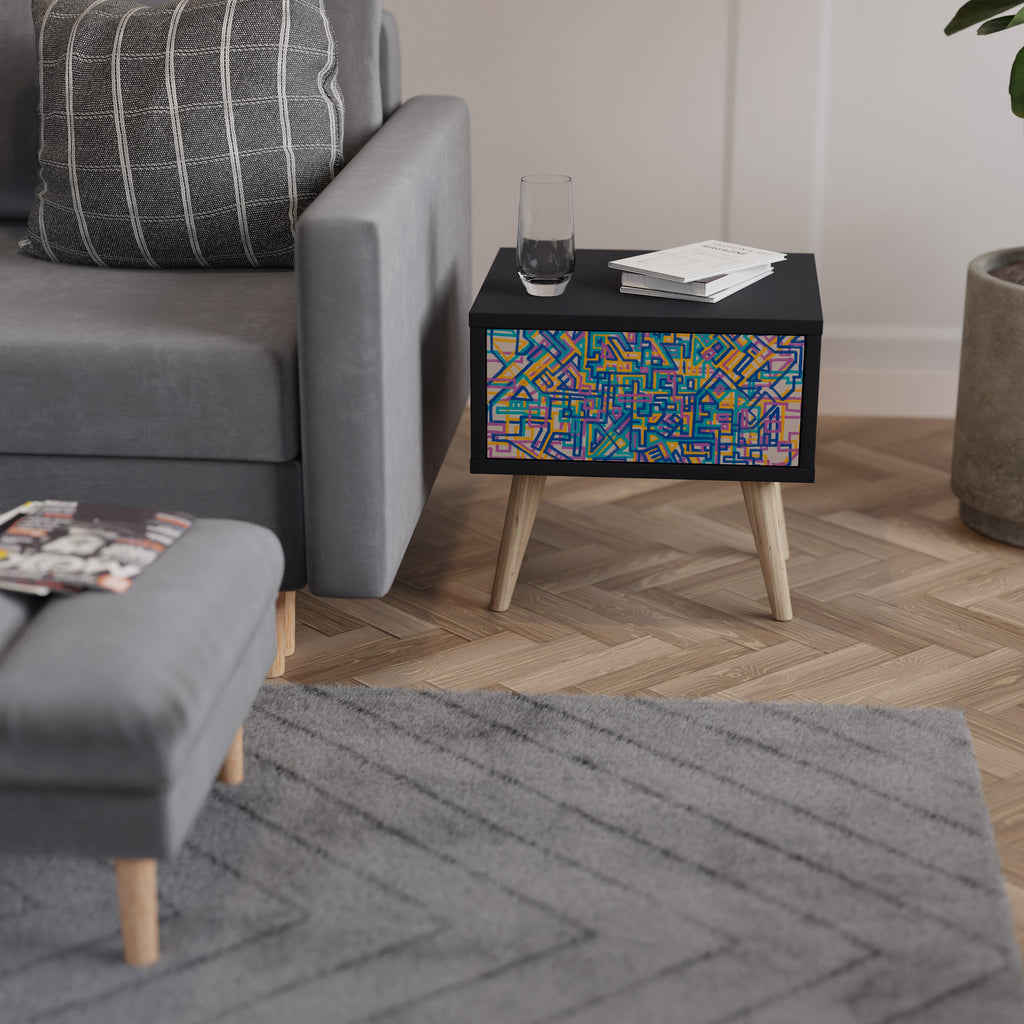 Table de chevet MEMORIES MAP en finition noire