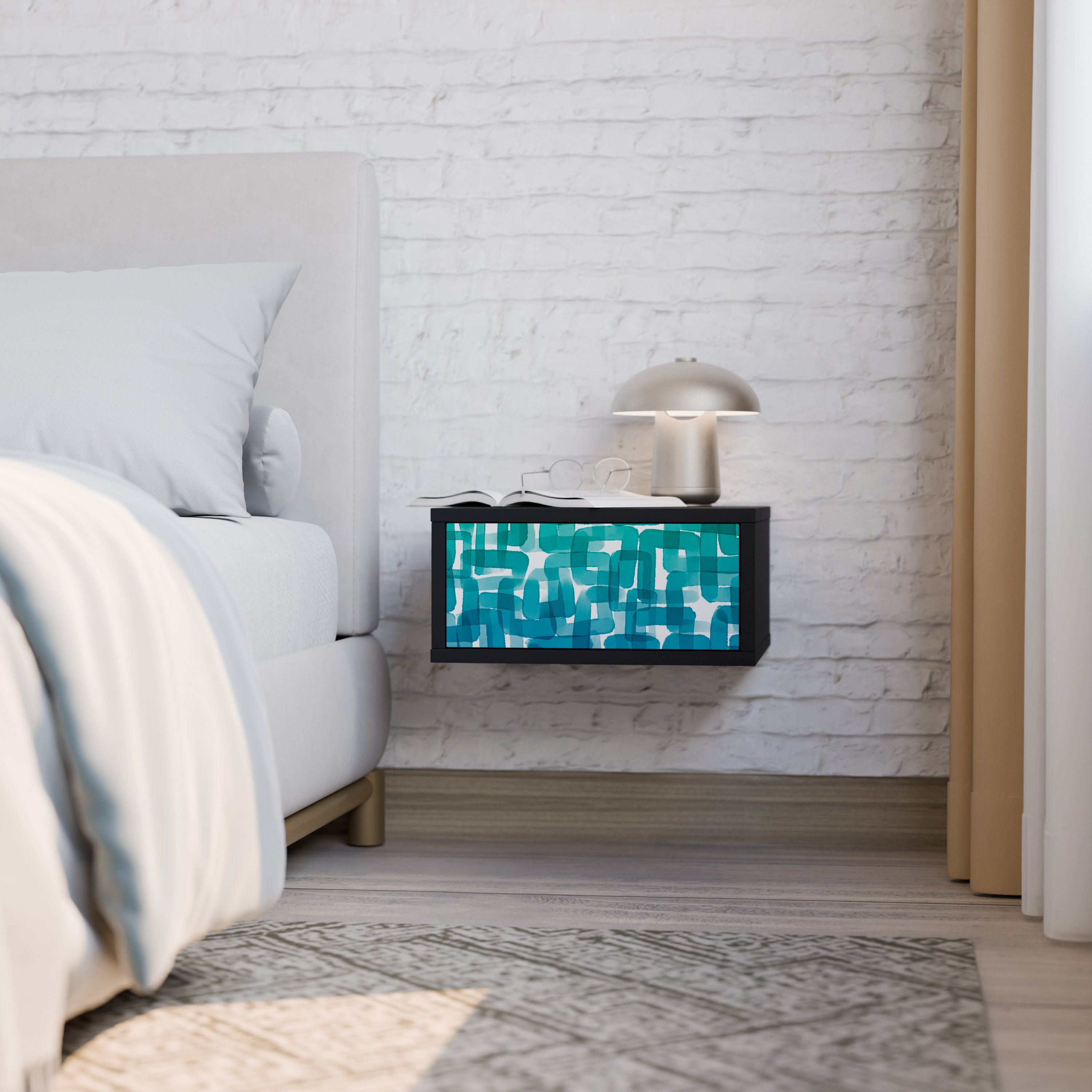 Table de chevet TURQUOISE RECTANGLES en finition noire