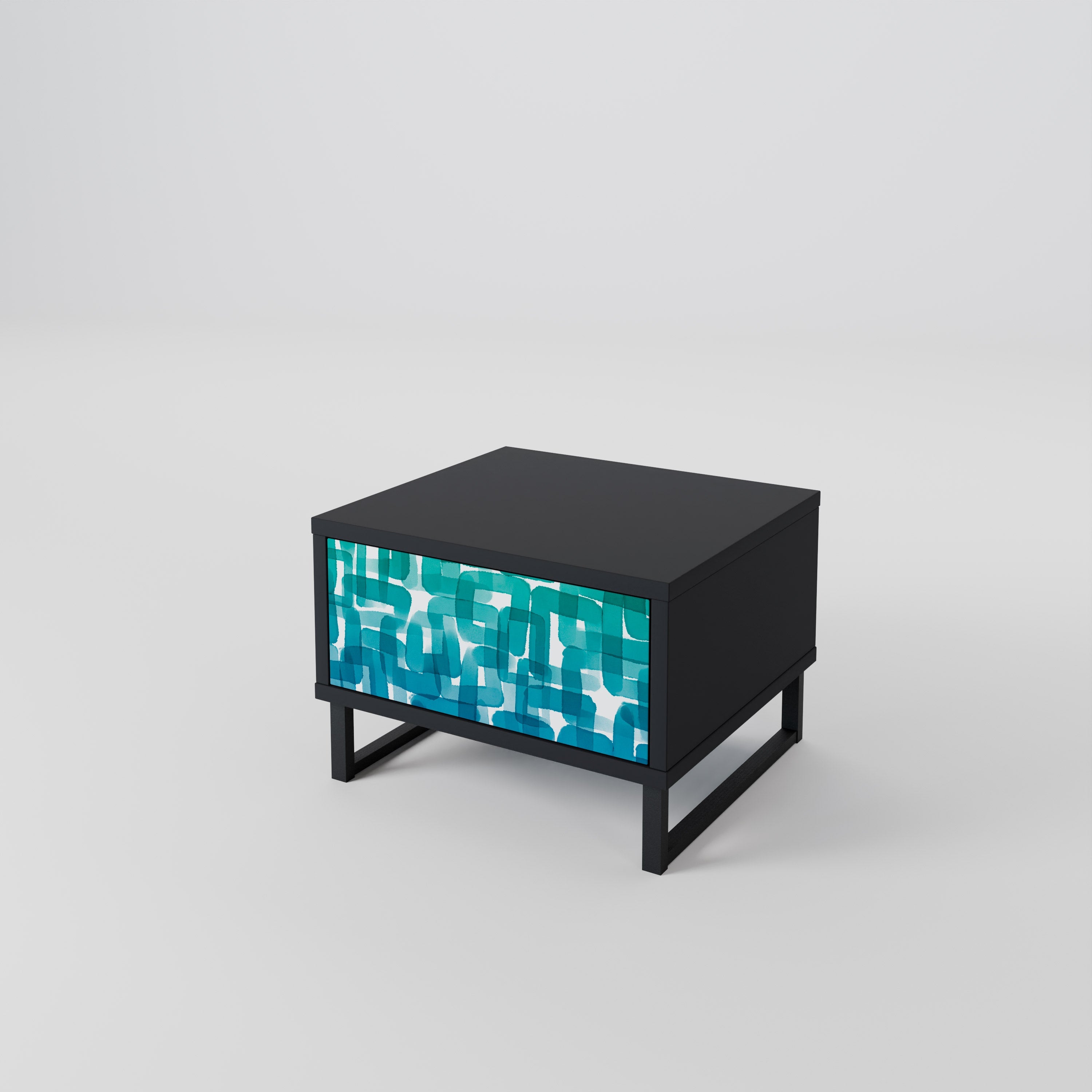 Table de chevet TURQUOISE RECTANGLES en finition noire