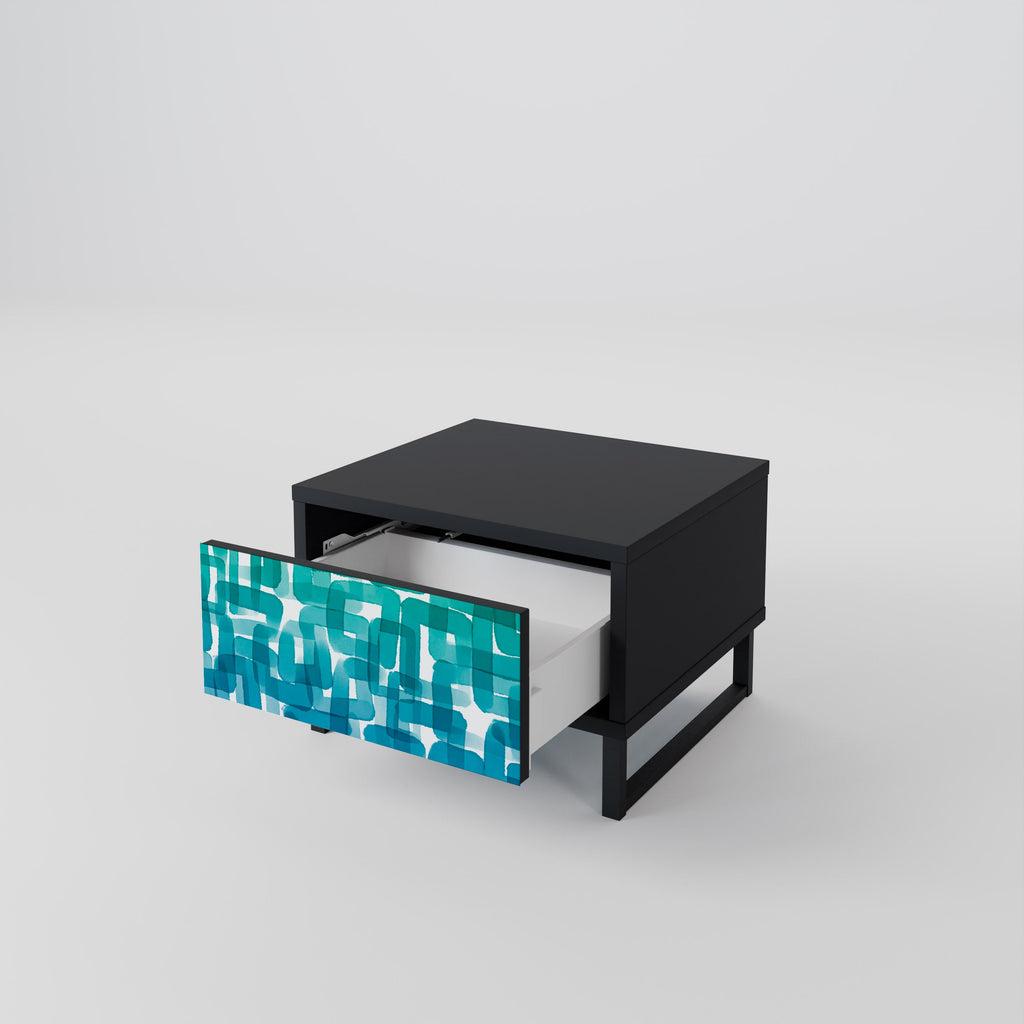 Table de chevet TURQUOISE RECTANGLES en finition noire