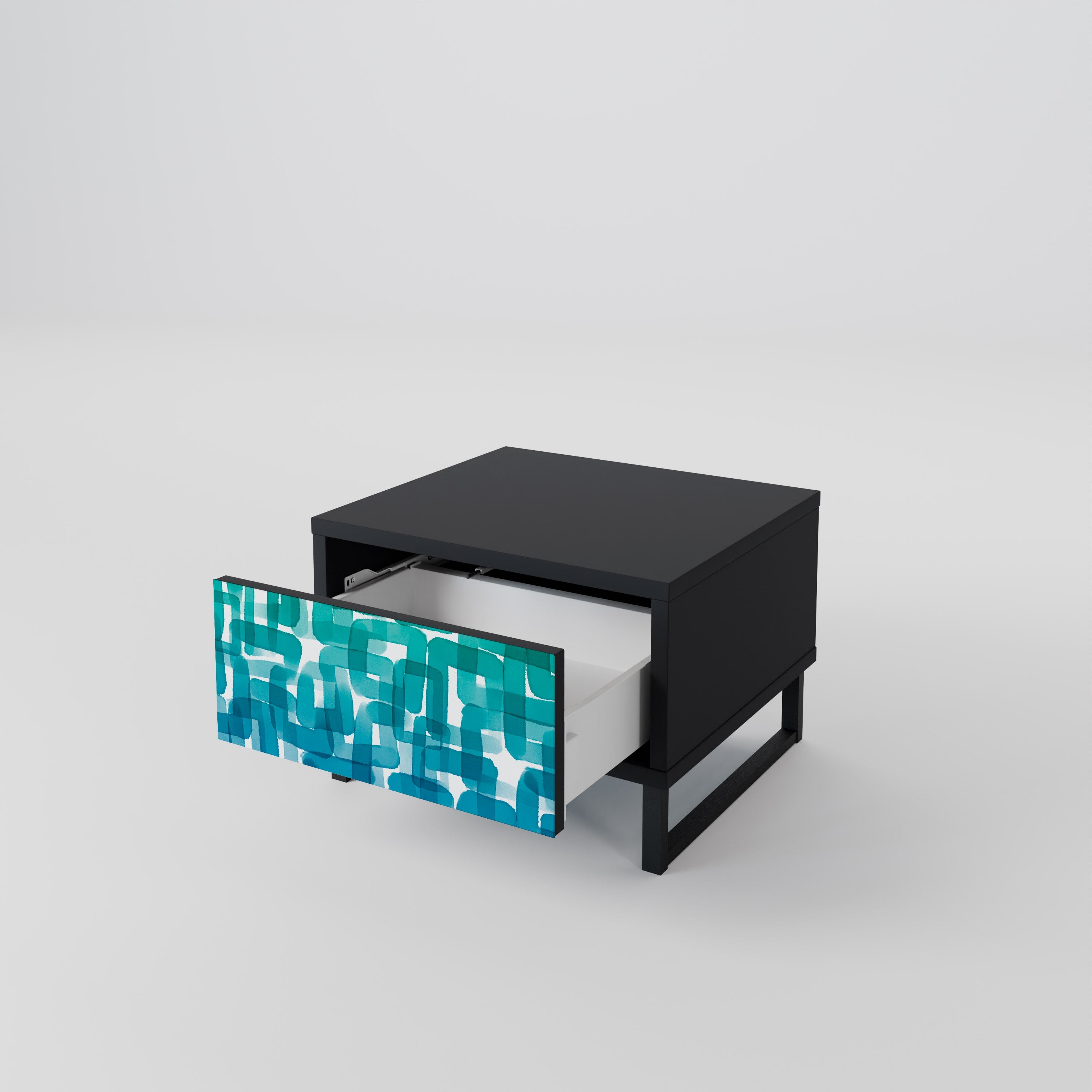 Table de chevet TURQUOISE RECTANGLES en finition noire