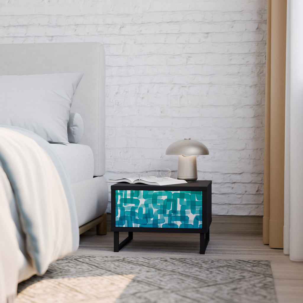 Table de chevet TURQUOISE RECTANGLES en finition noire