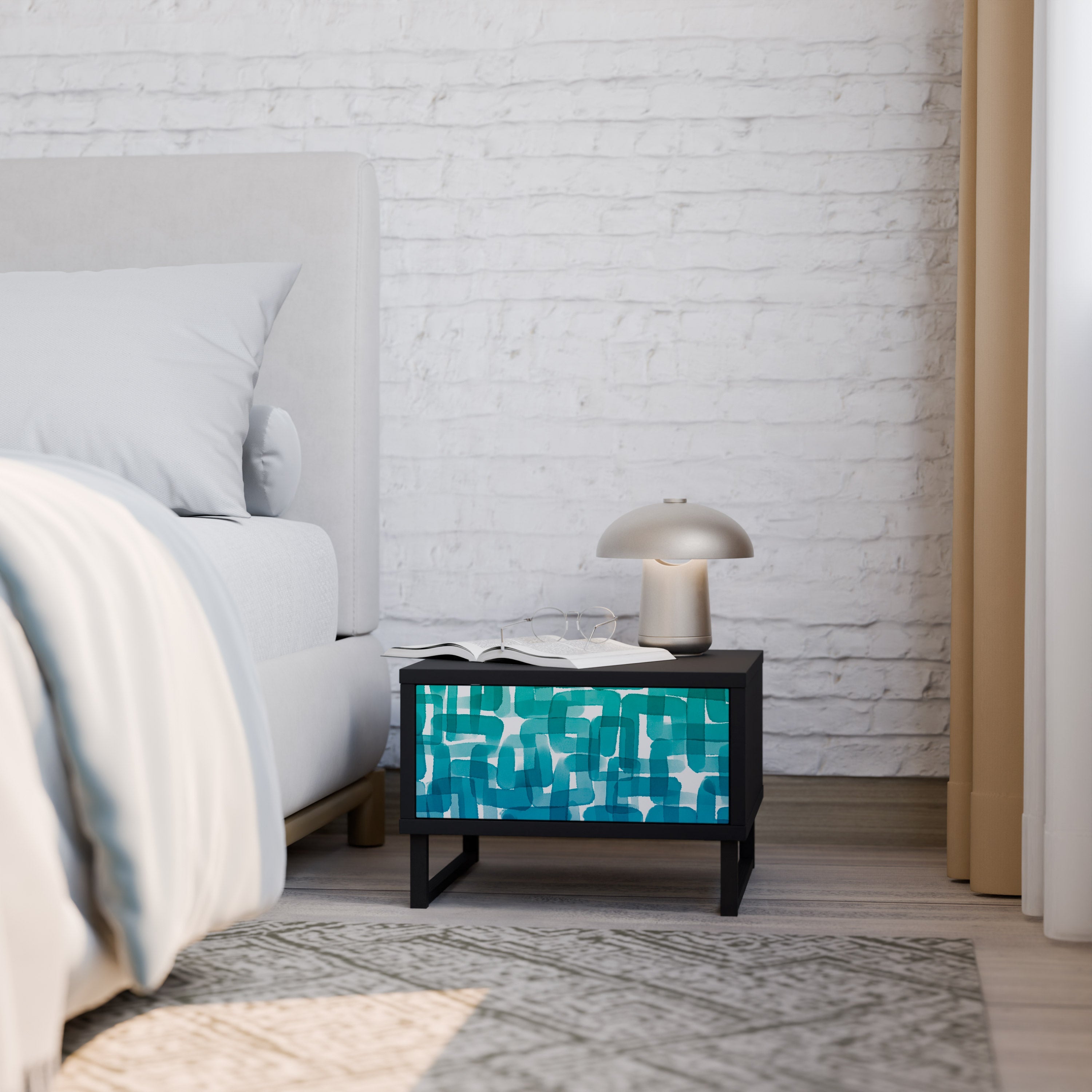 Table de chevet TURQUOISE RECTANGLES en finition noire