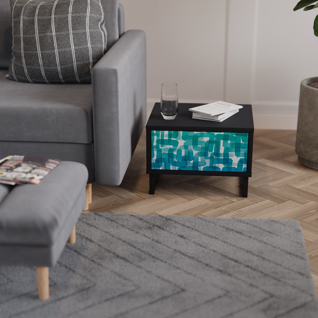 Table de chevet TURQUOISE RECTANGLES en finition noire