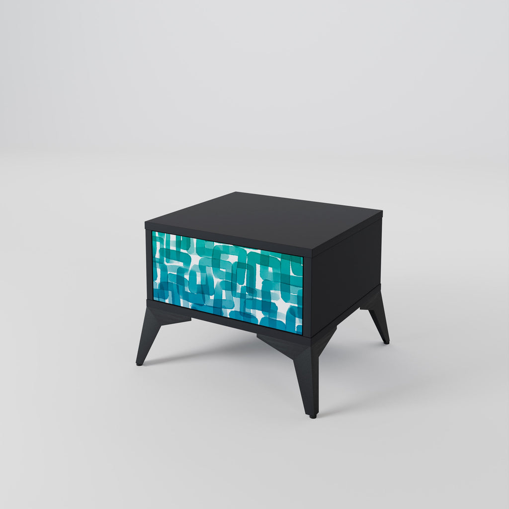 Table de chevet TURQUOISE RECTANGLES en finition noire