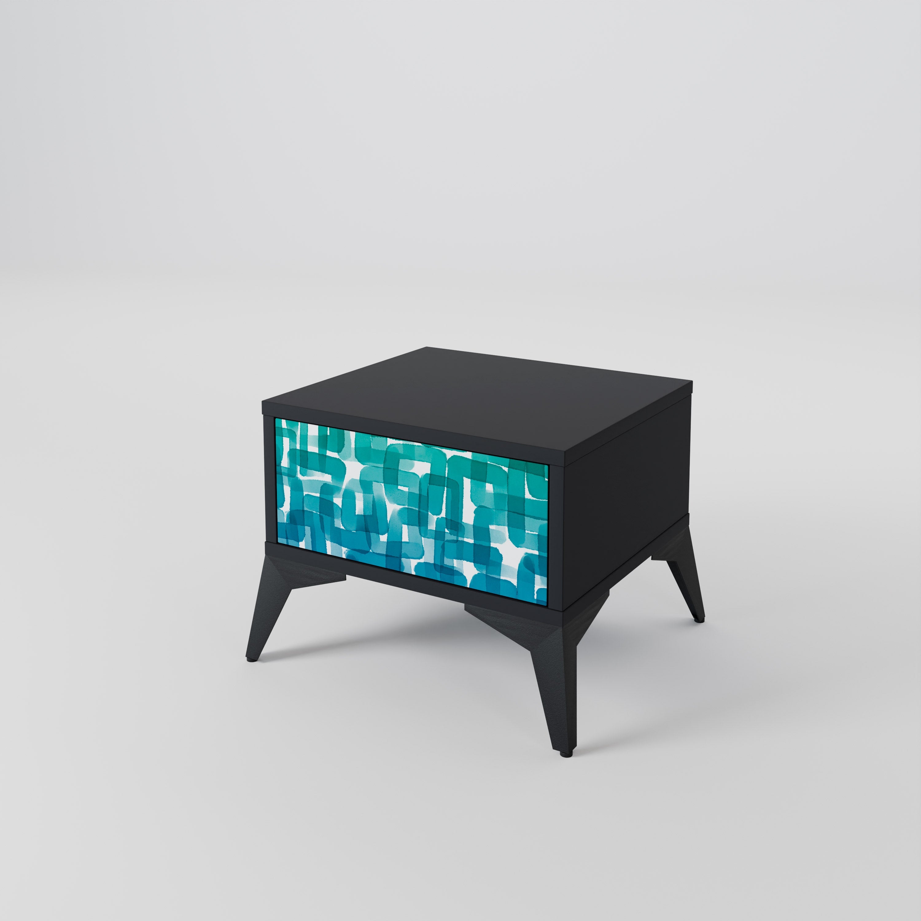 Table de chevet TURQUOISE RECTANGLES en finition noire