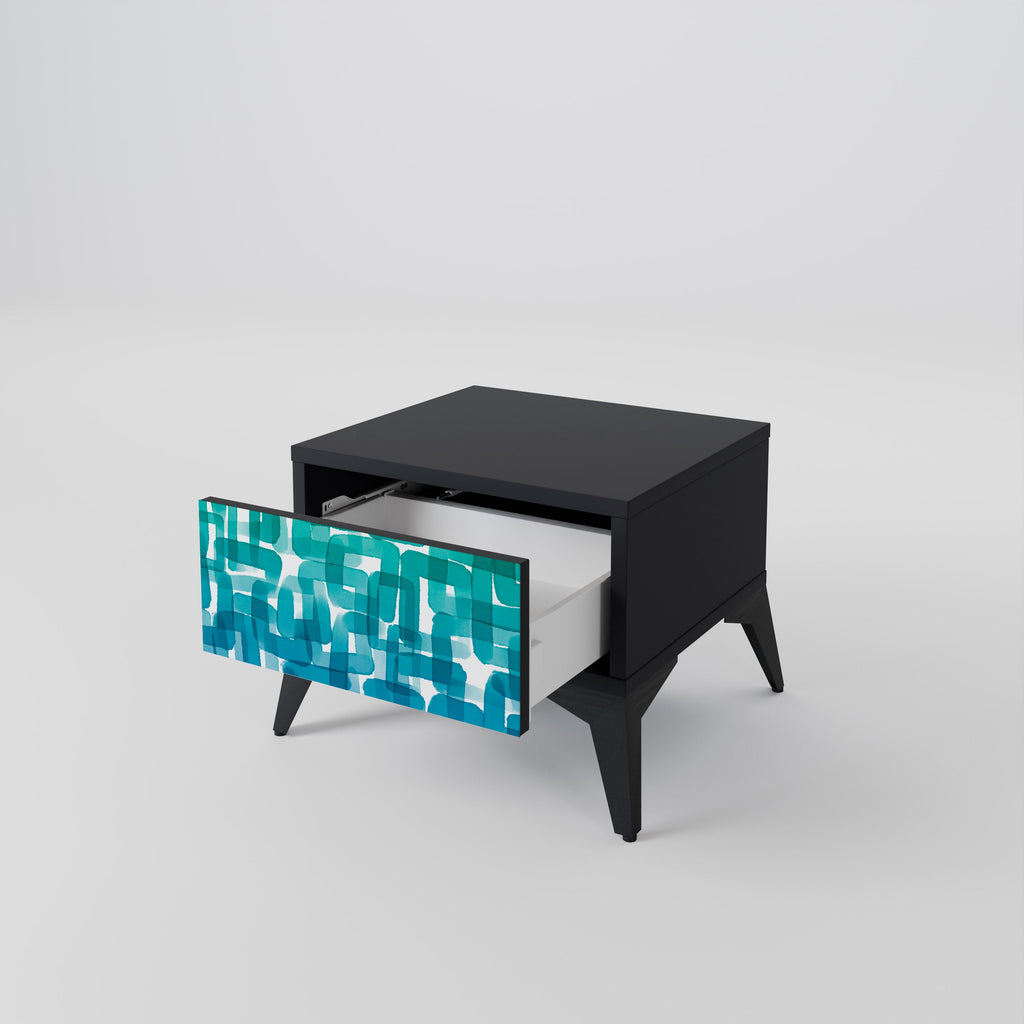 Table de chevet TURQUOISE RECTANGLES en finition noire